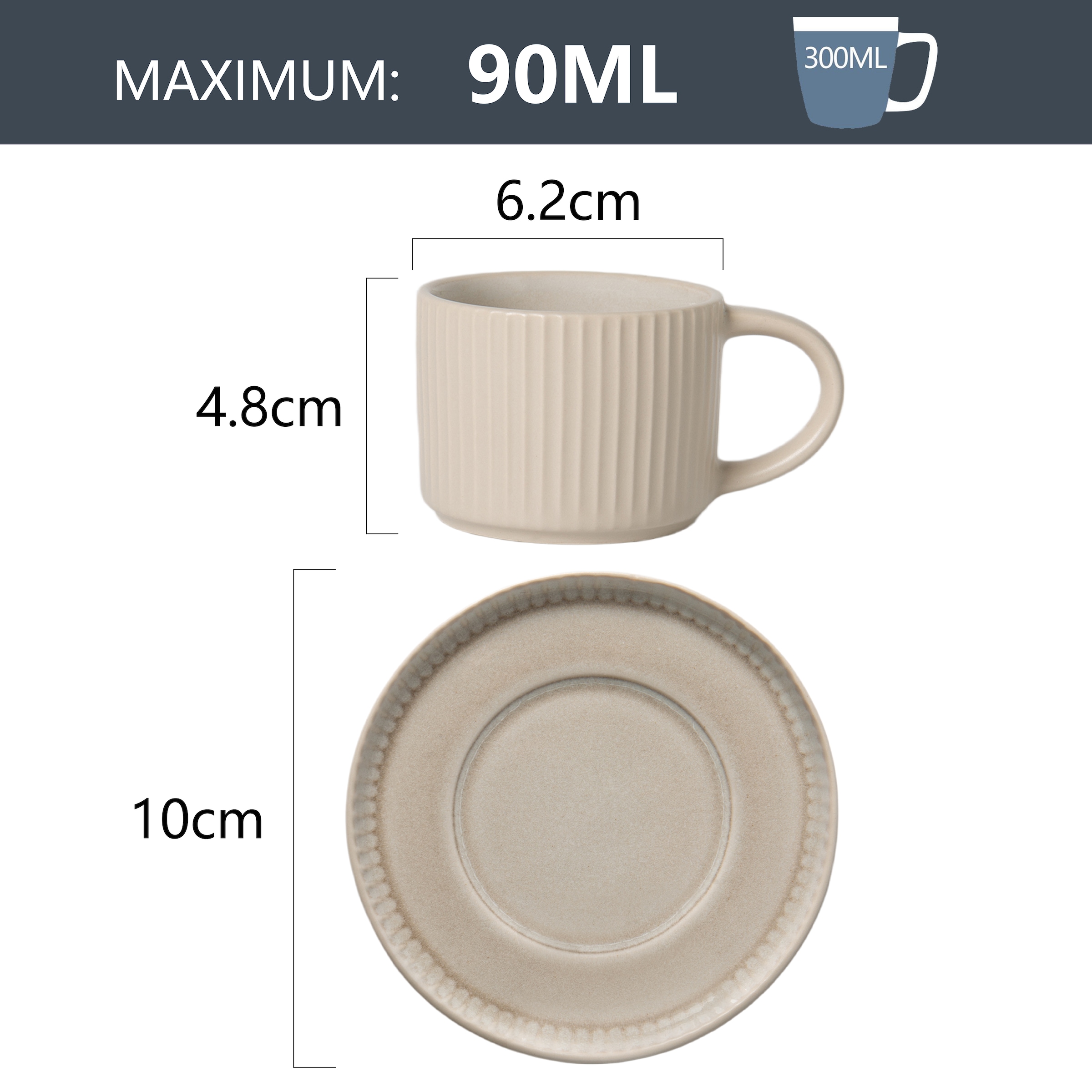 GOODproduct Espressotasse »Ylvii, 12er Set, bestehend aus 6 Tassen + 6 Untertassen« für 6 Personen, spülmaschinenfest und mikrowellengeeignet, 90 ml