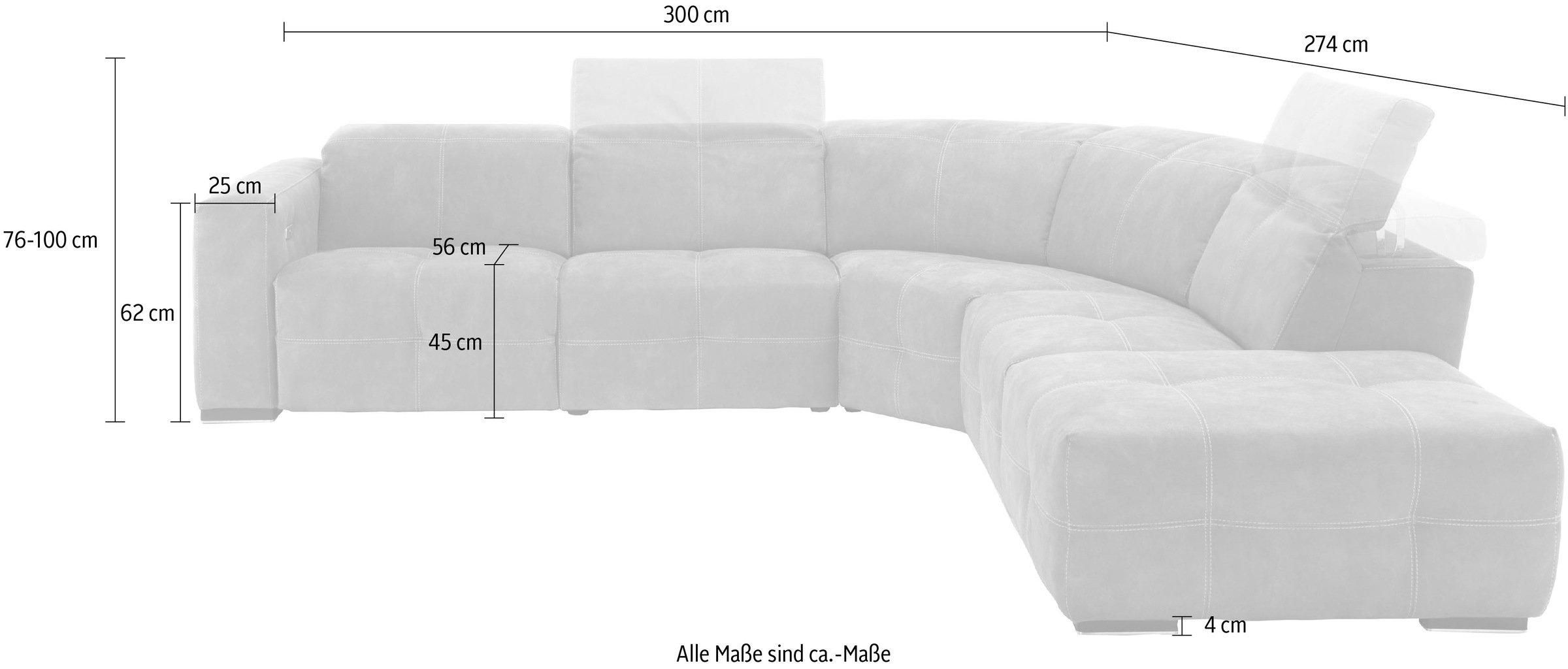 Egoitaliano Ecksofa »Sauvanne, Designsofa der Extraklasse, elegant und bequem, L-Form« wahlweise mit elektrischer Relaxfunktion, Kopfteilverstellung