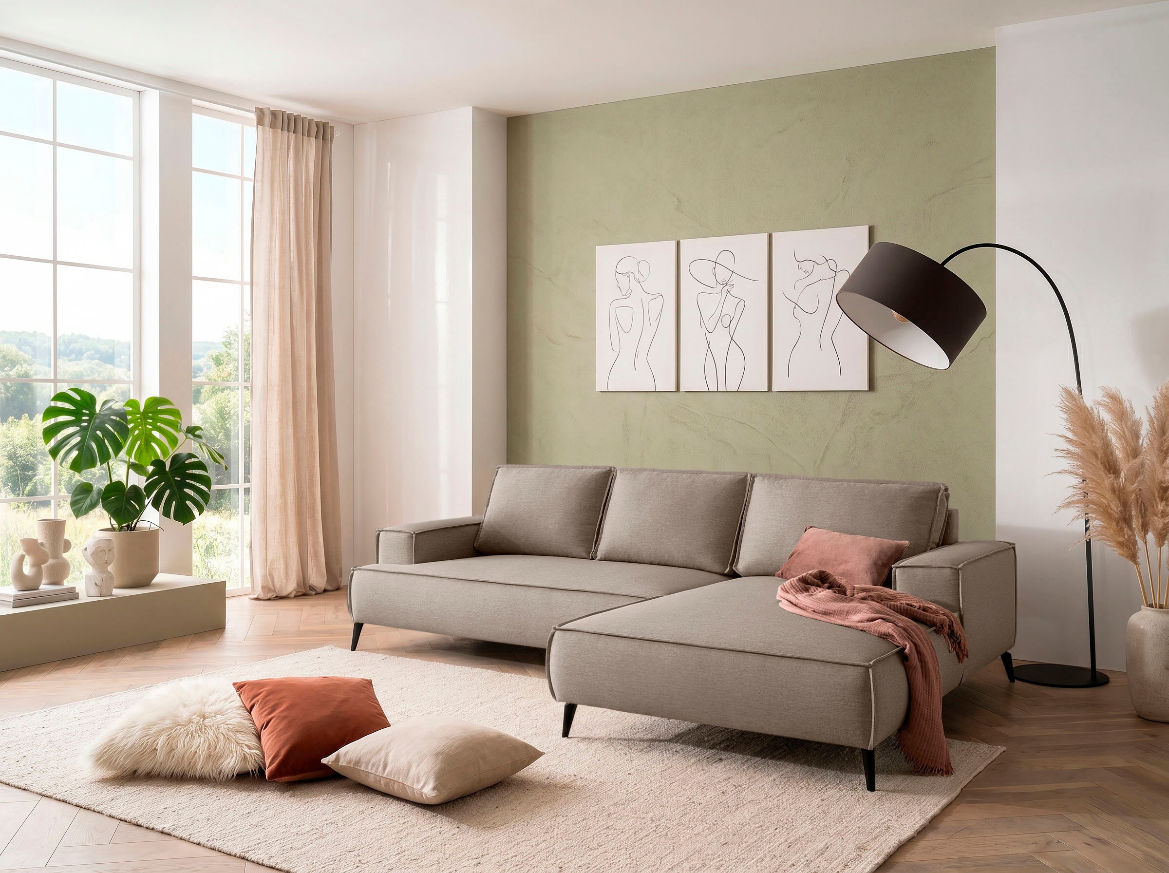 GOODproduct Canapé d'angle »TVINNU Leinenoptik, L-Form, Breite 275 cm« au choix méridienne droite/gauche, pieds noirs, confort d'assise agréable