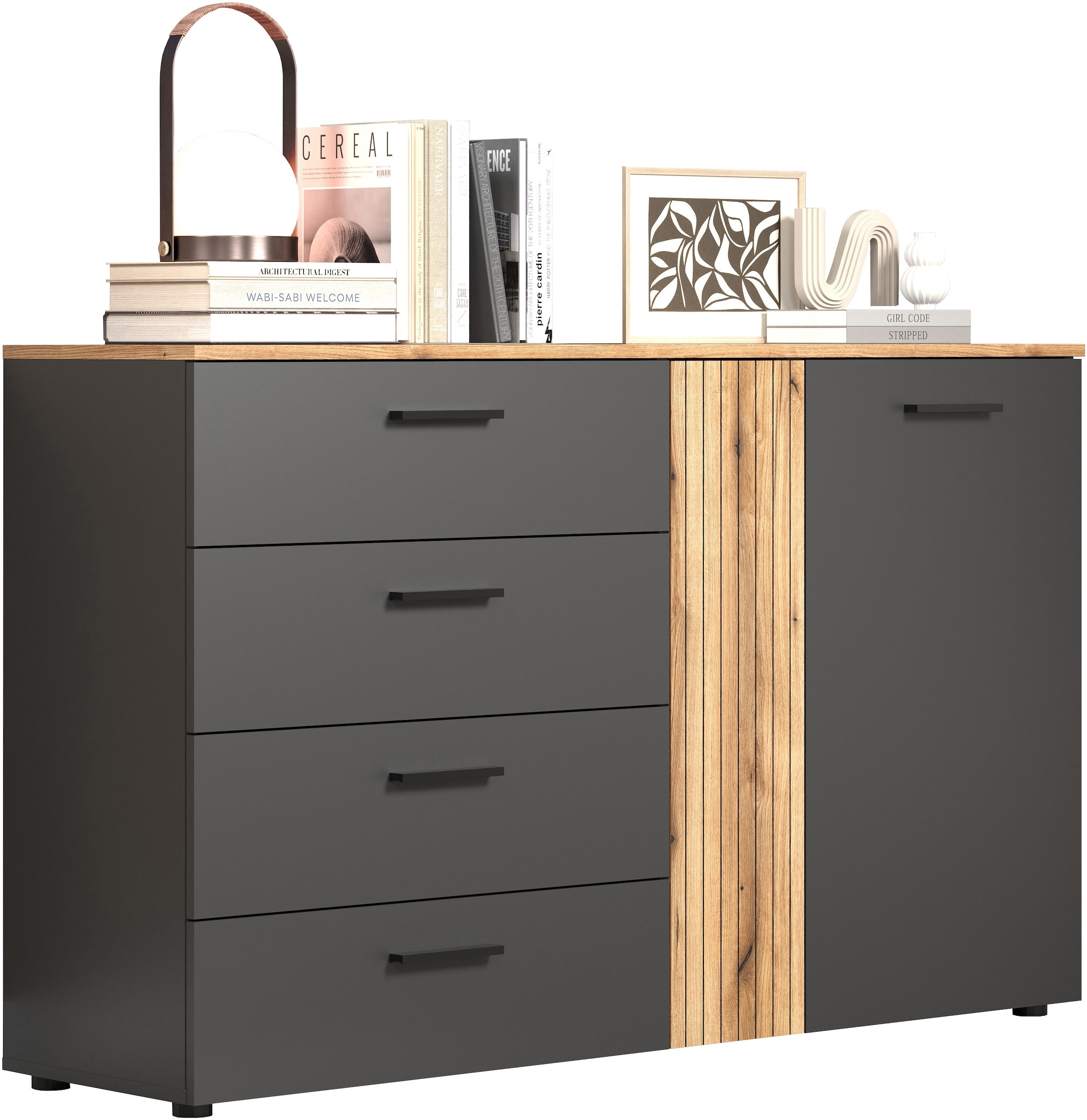 INOSIGN Commode »Estepona« 1 cuis tlg. Schubladenschrank in Rillenoptik mit Vollauszug-Funktion