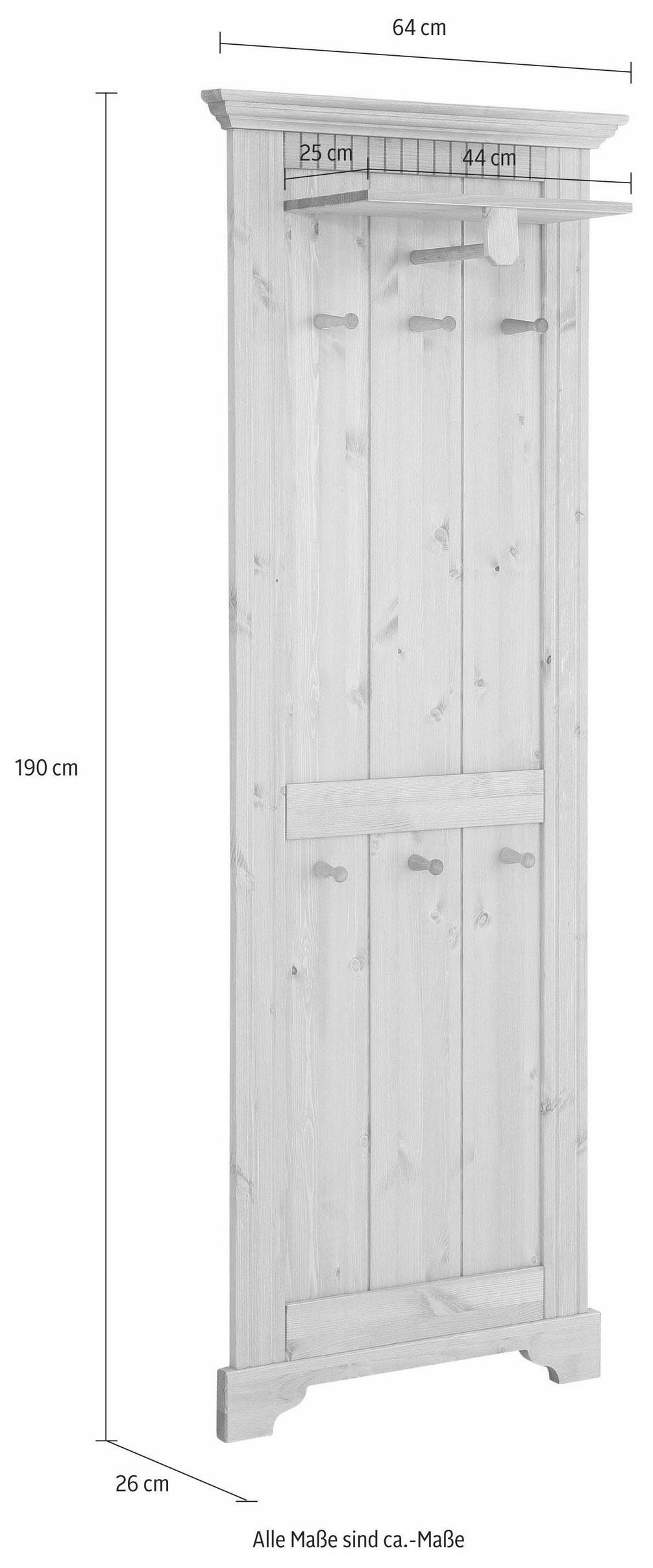 GOODproduct Panneau de vestiaire »Rustic« en pin massif, hauteur 190 cm, avec étagère, crochets en bois