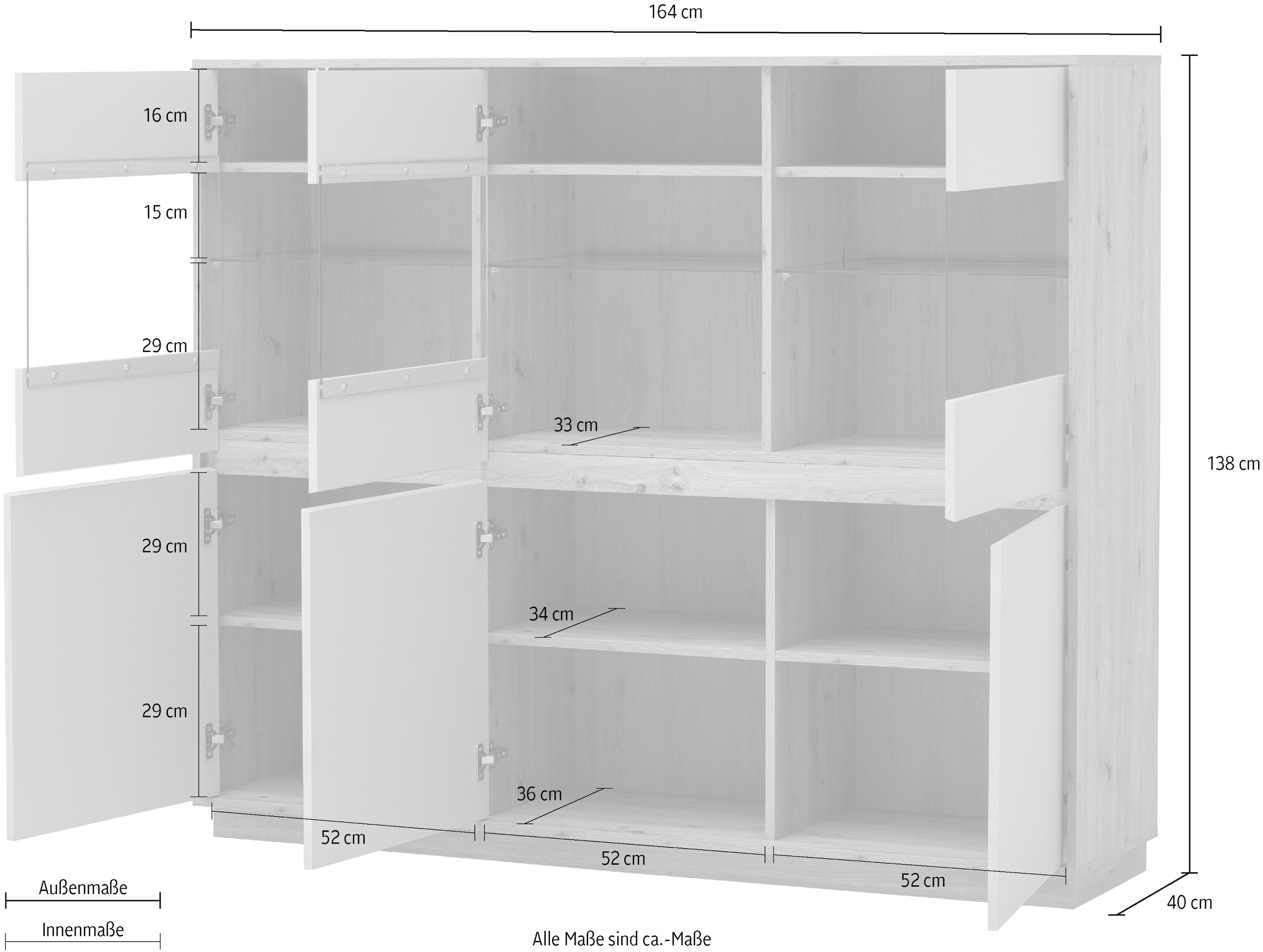 Home affaire Highboard »Sonora, moderner Schrank, Stauraumelement in Eiche Artisan, Kommode« filigrane Rahmenoptik, ausreichend Stauraum, vielseitig einsetzbar