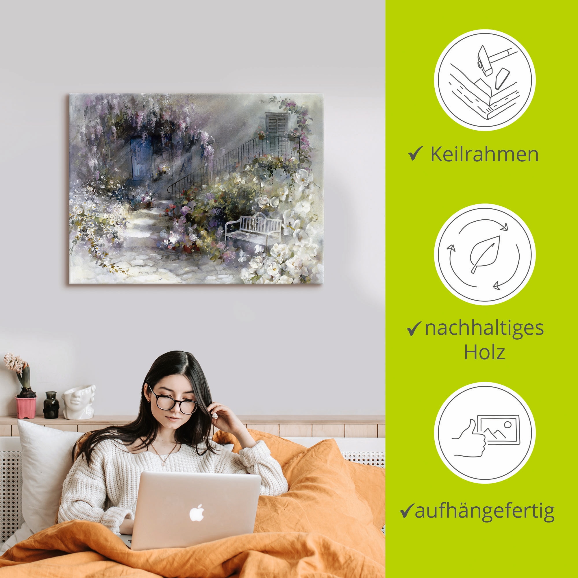 Artland Leinwandbild »Wortlos« Garten 1 Stk. tlg. auf Holzrahmen gespannt