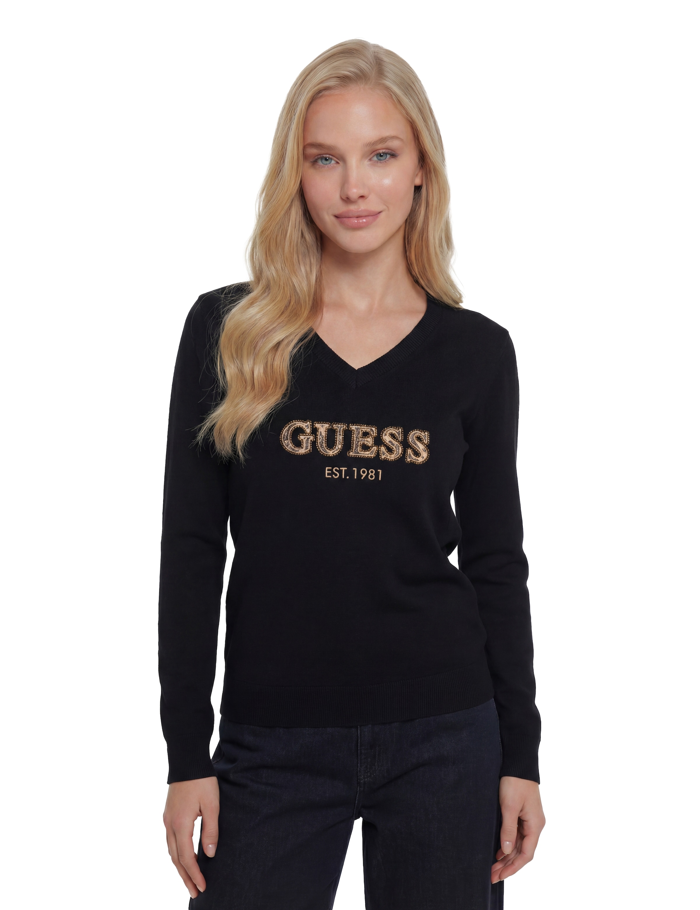 Guess Pull col V »LS VN HANNAH LOGO SWTR« aus Viskosemix, Logoschriftzug