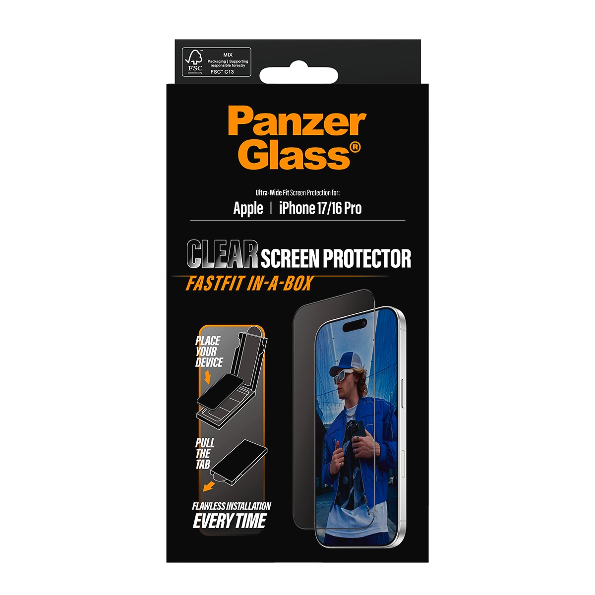 CARE by PanzerGlass Verre de protection d'écran »Ultra-Wide Fit Screen Protector FASTFIT IN-A-BOX« für Apple iPhone 17 Displayschutzfolie, Schutzfolie, Bildschirmschutz, kratz- & stossfest
