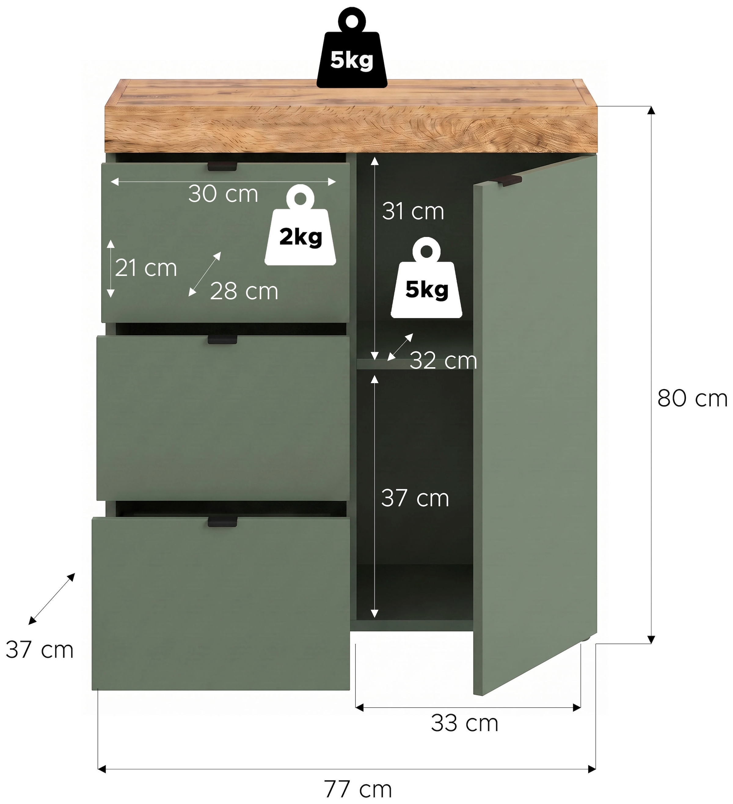 GOODproduct Commode »MAMBO II, Breite 77 cm, 1 Tür, 1 Einlegeboden, 3 Schubkästen« 1 cuis tlg. Commode, buffet, salon, chambre à coucher