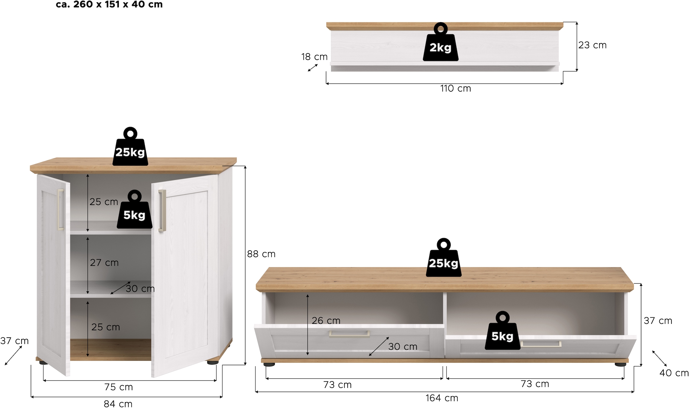 Home affaire Wohnwand »Cosenza« Set, 3 Stk. tlg.