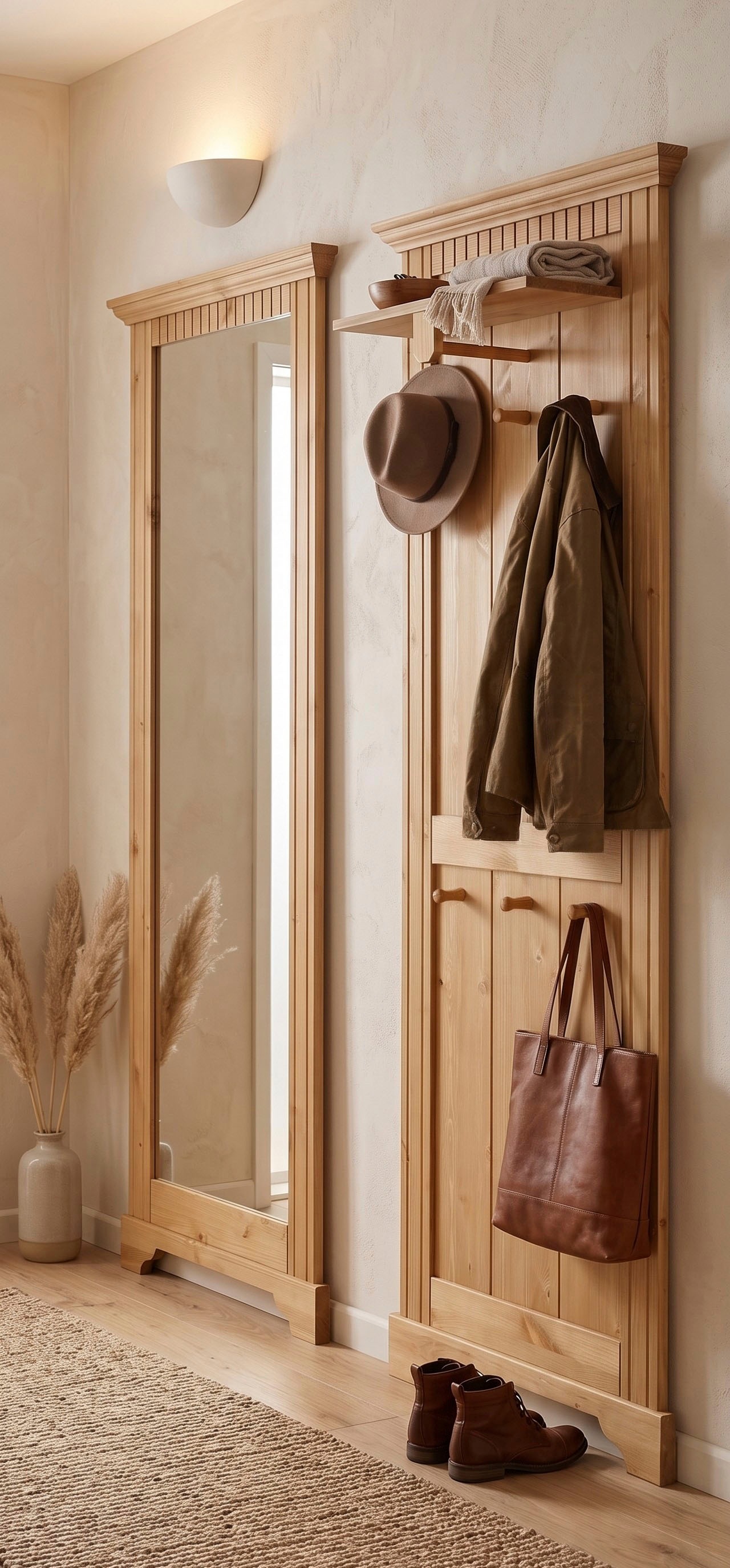 GOODproduct Panneau de vestiaire »Rustic« en pin massif, hauteur 190 cm, avec étagère, crochets en bois