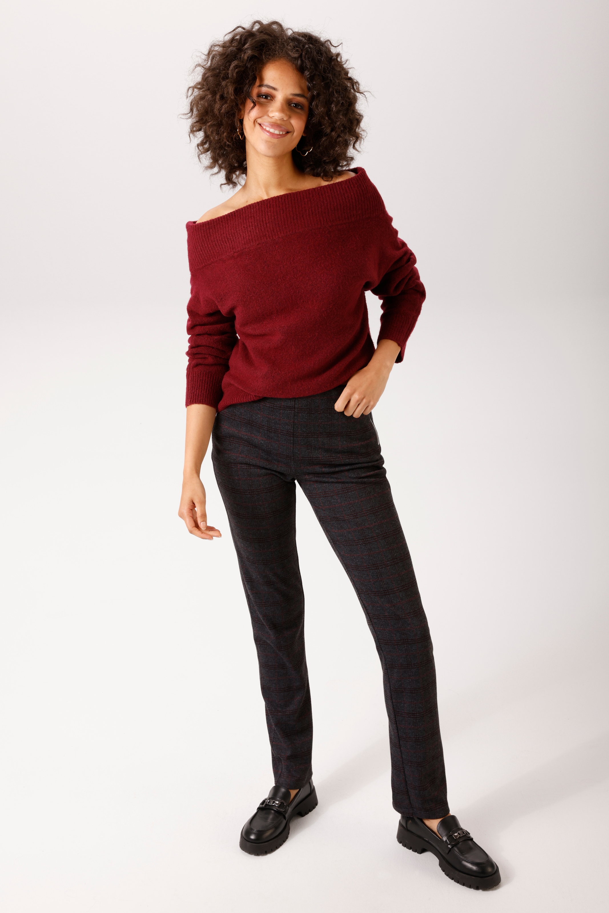 Aniston CASUAL Pantalon à enfiler  dans un discret motif carreaux aux couleurs tendance - NOUVELLE COLLECTION