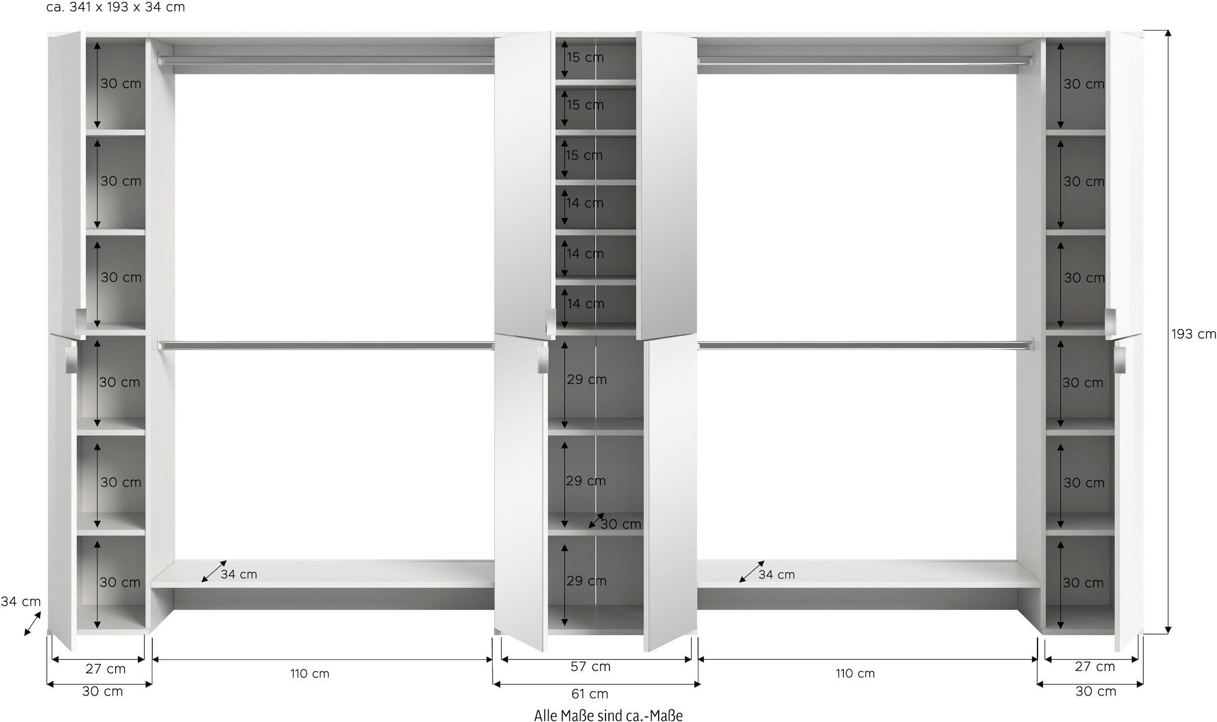 Home affaire Garderoben-Set »Trondheim, Garderobenset 5-tlg. Breite 341 cm,« 5 Stk. tlg.