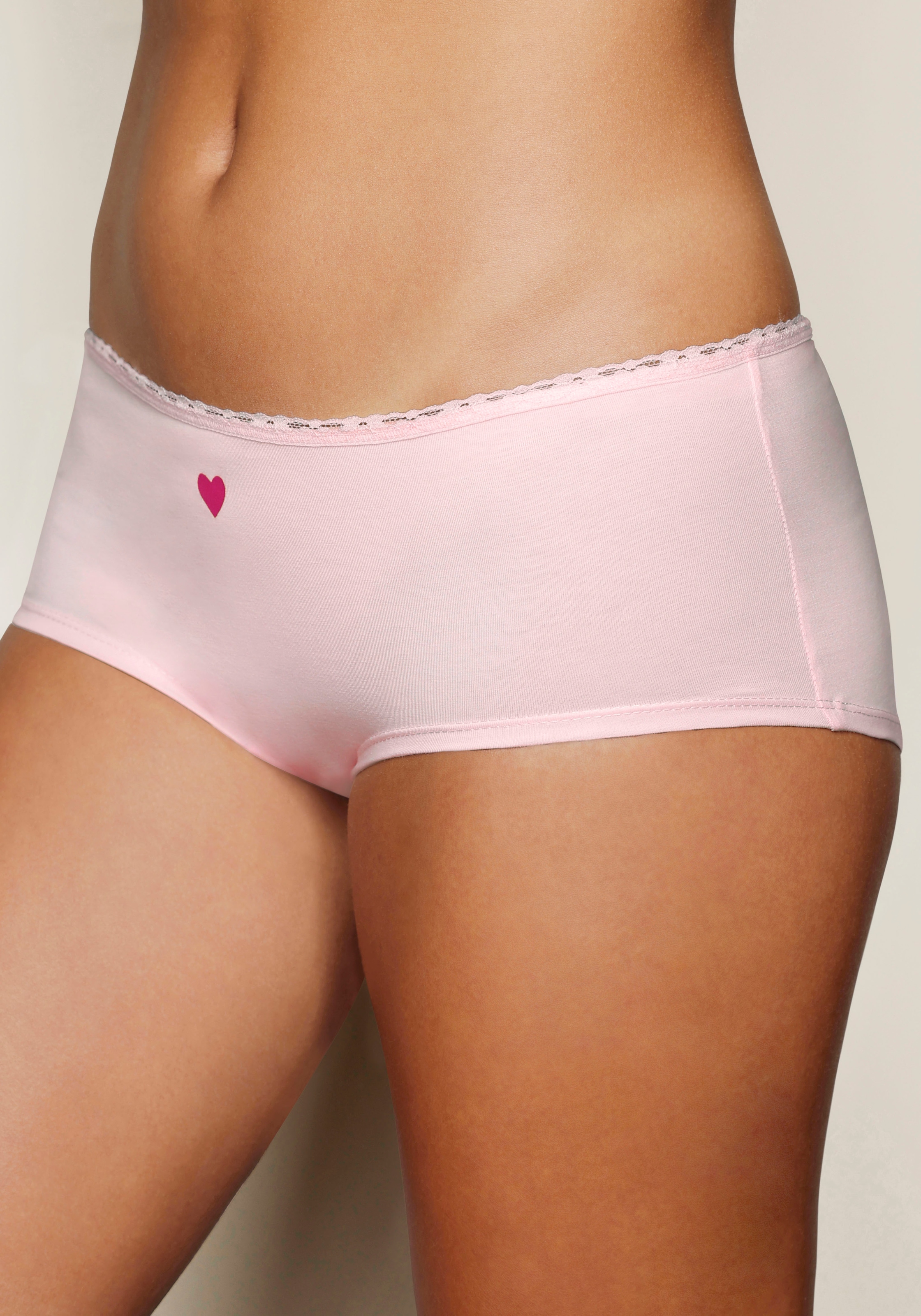 LASCANA Panty »Geschenk Box« pack de 5,  avec imprimés cœurs mignons et en coton élastique