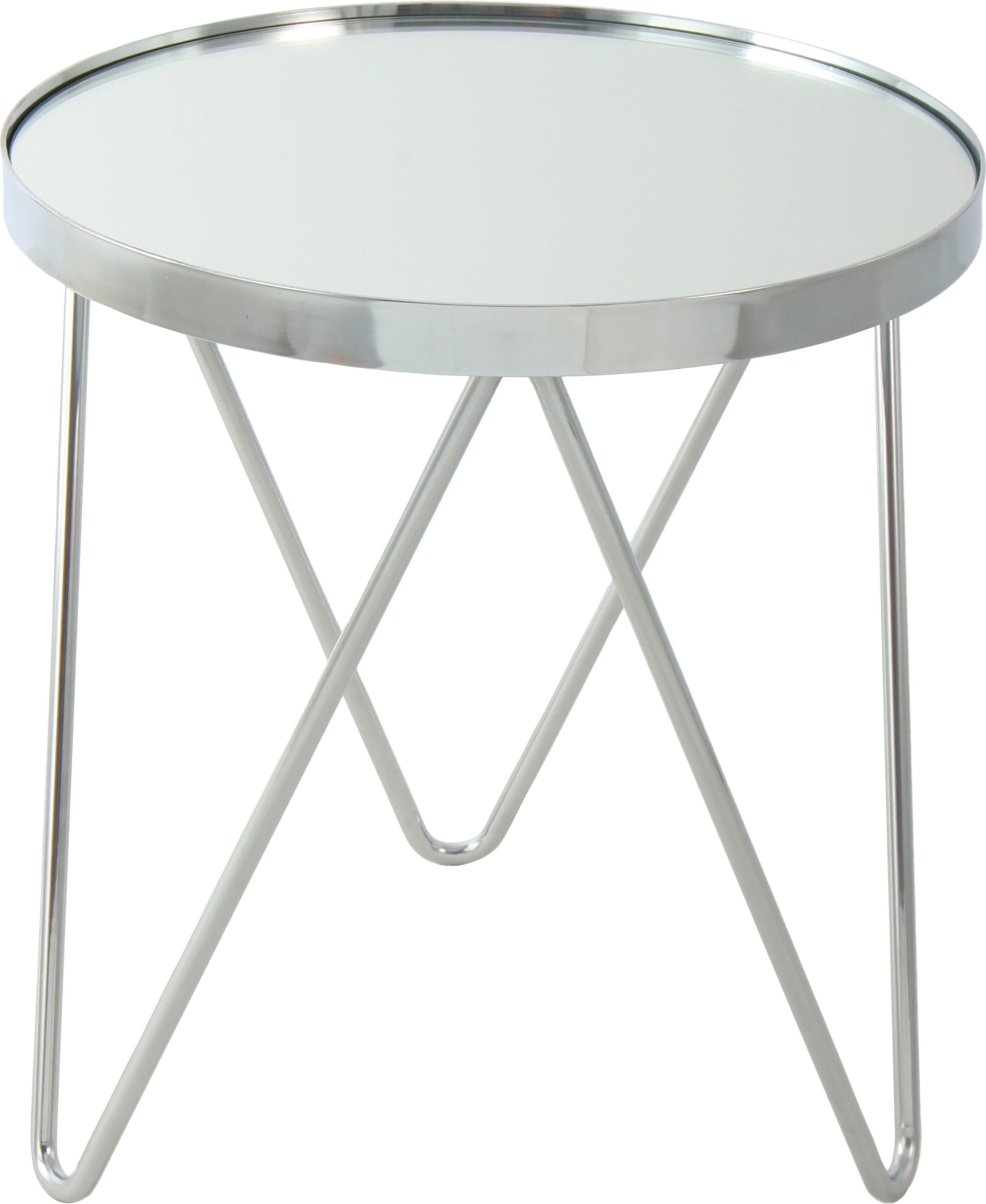 Kayoom Beistelltisch »Bonnie, modernes Gestell in Dreiecksform« 1 Stk. tlg. Ablagefläche aus Spiegelglas, modernes Gestell in Dreiecksform