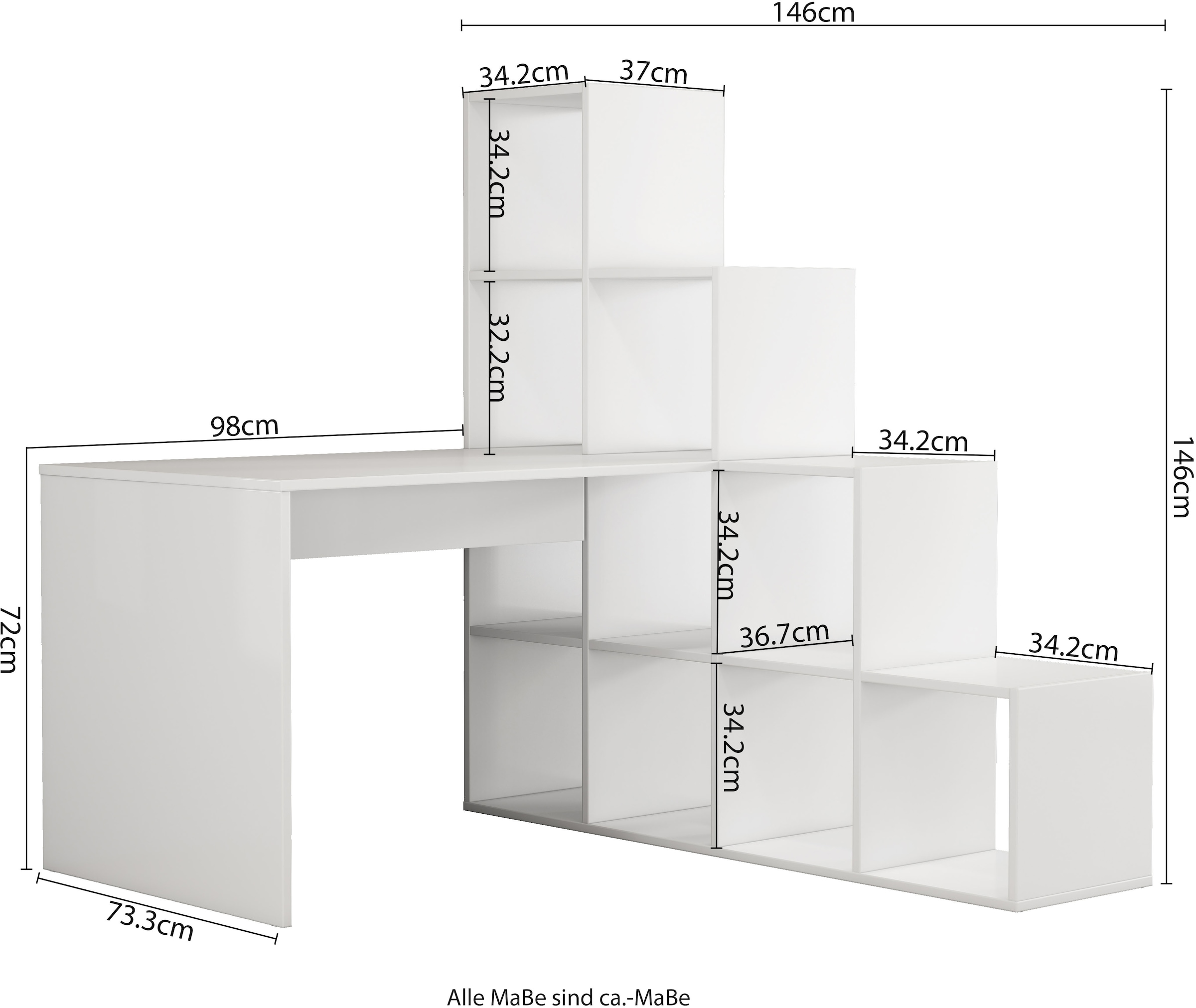 GOODproduct Regal-Schreibtisch »Ciela« flexible Aufstellmöglichkeiten, wechselseitig  montierbar, B. 137 cm