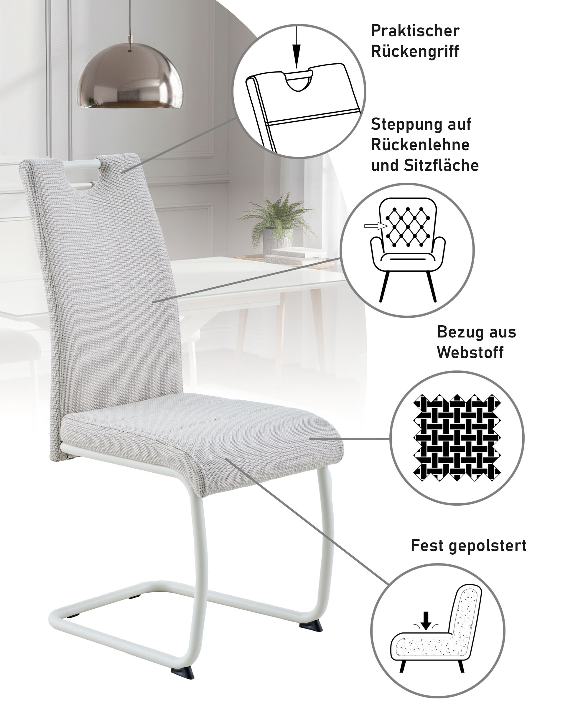 HELA Chaise cantilever »FLORENZ« () 1 cuisChâssis tube rond assorti, rembourré, avec poignée