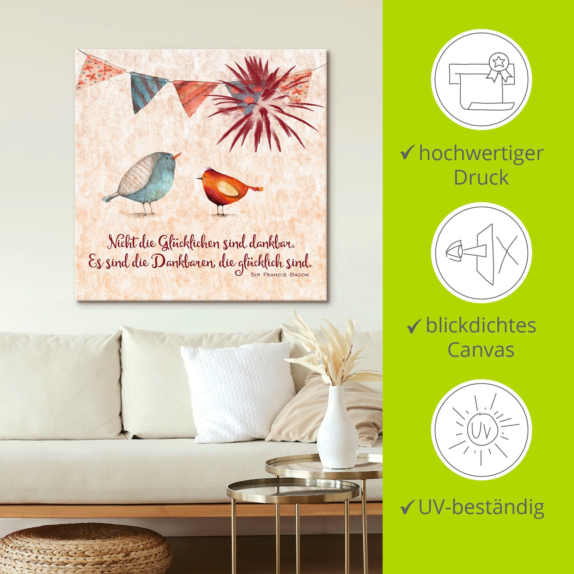 Artland Wandbild »Lebensweisheit Glücklich« Tiere 1 Stk. tlg. als Alubild, Leinwandbild in verschied. Grössen