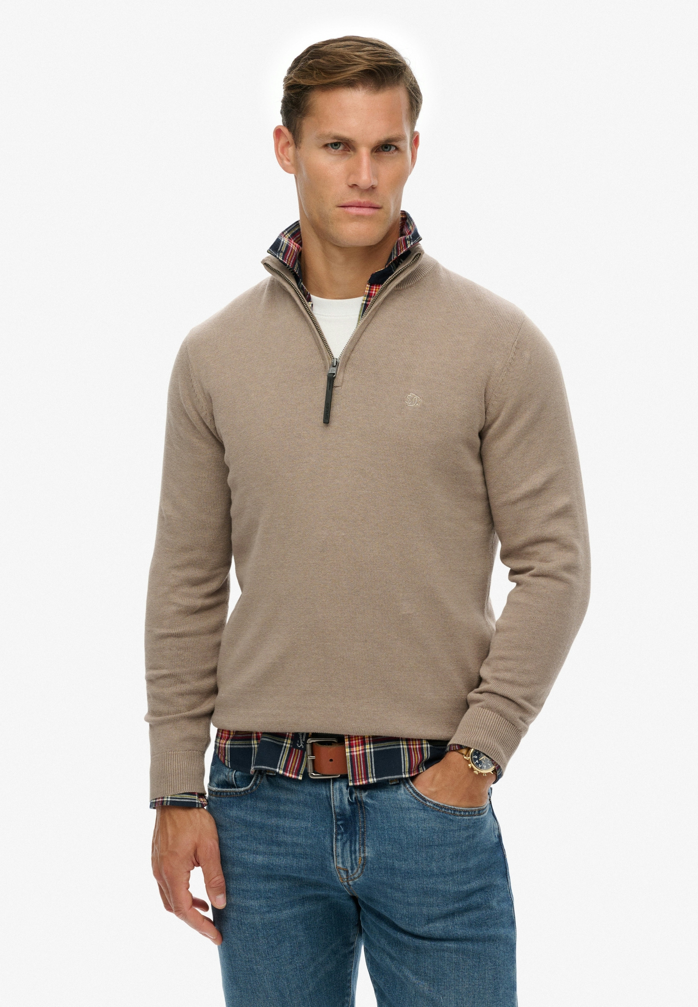 Superdry Troyer »ESSENTIALS COTTON HALF ZIP« aus Baumwolle, Slim Fit, hochschliessender Kragen mit Reissverschluss