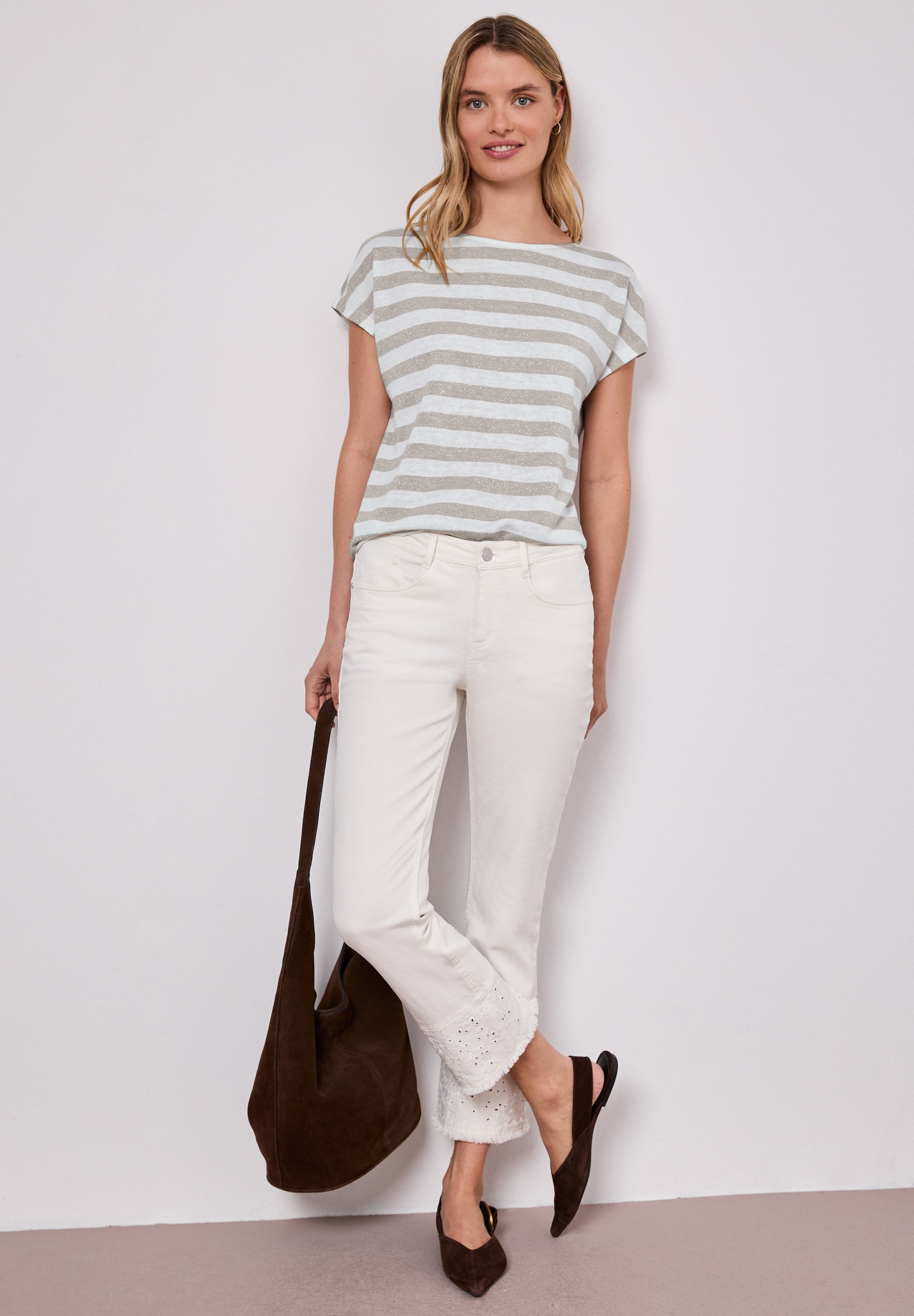 STREET ONE Haut de chemise Motif rayé avec détails pailletés, fentes latérales