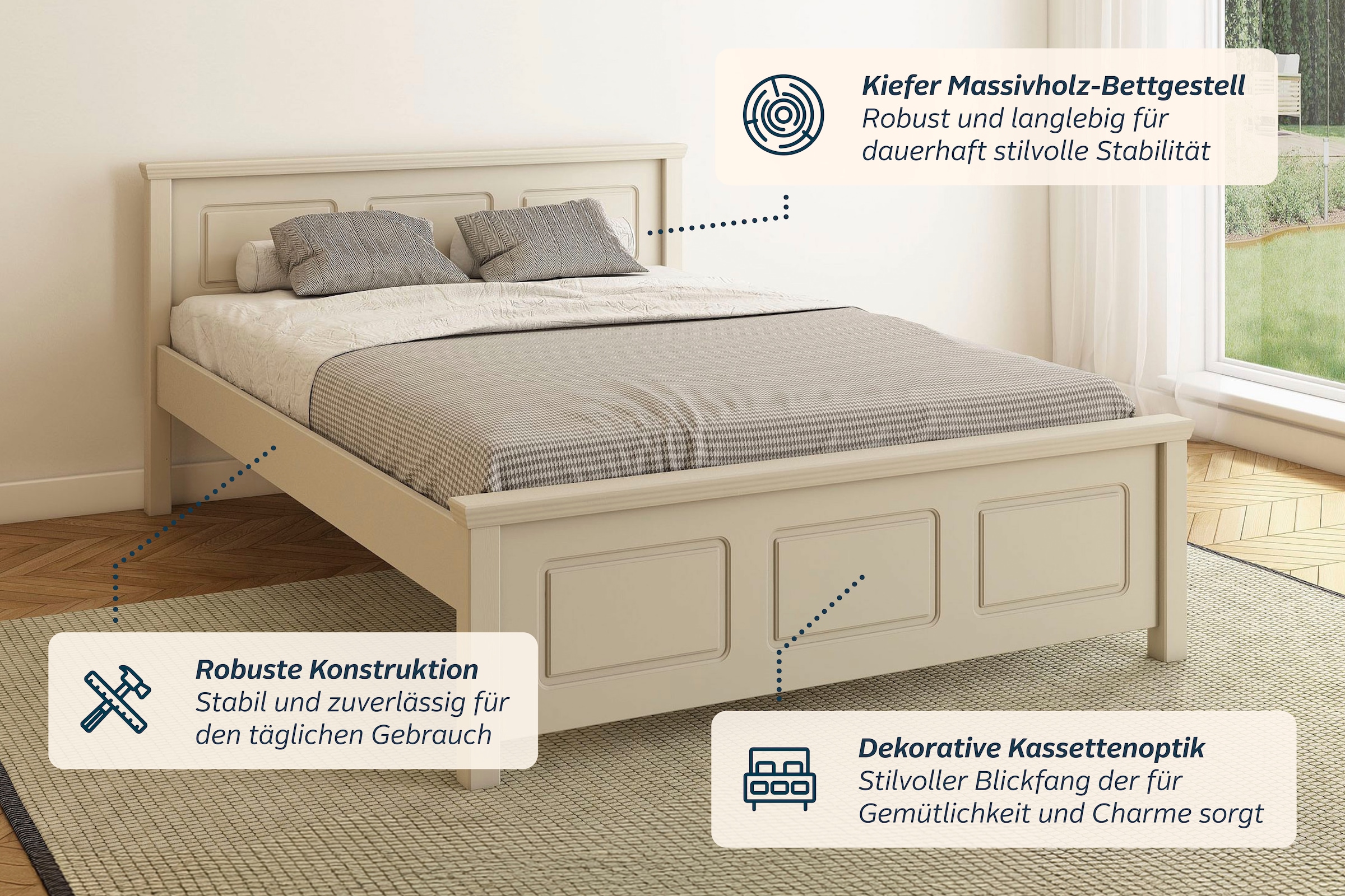 GOODproduct Lit en bois massif »ERIKK' , Made in Europe, optional mit Schublade, Massivholz Kiefer« Certifié FSC®,  en plusieurs tailles, style campagne avec aspect caisson