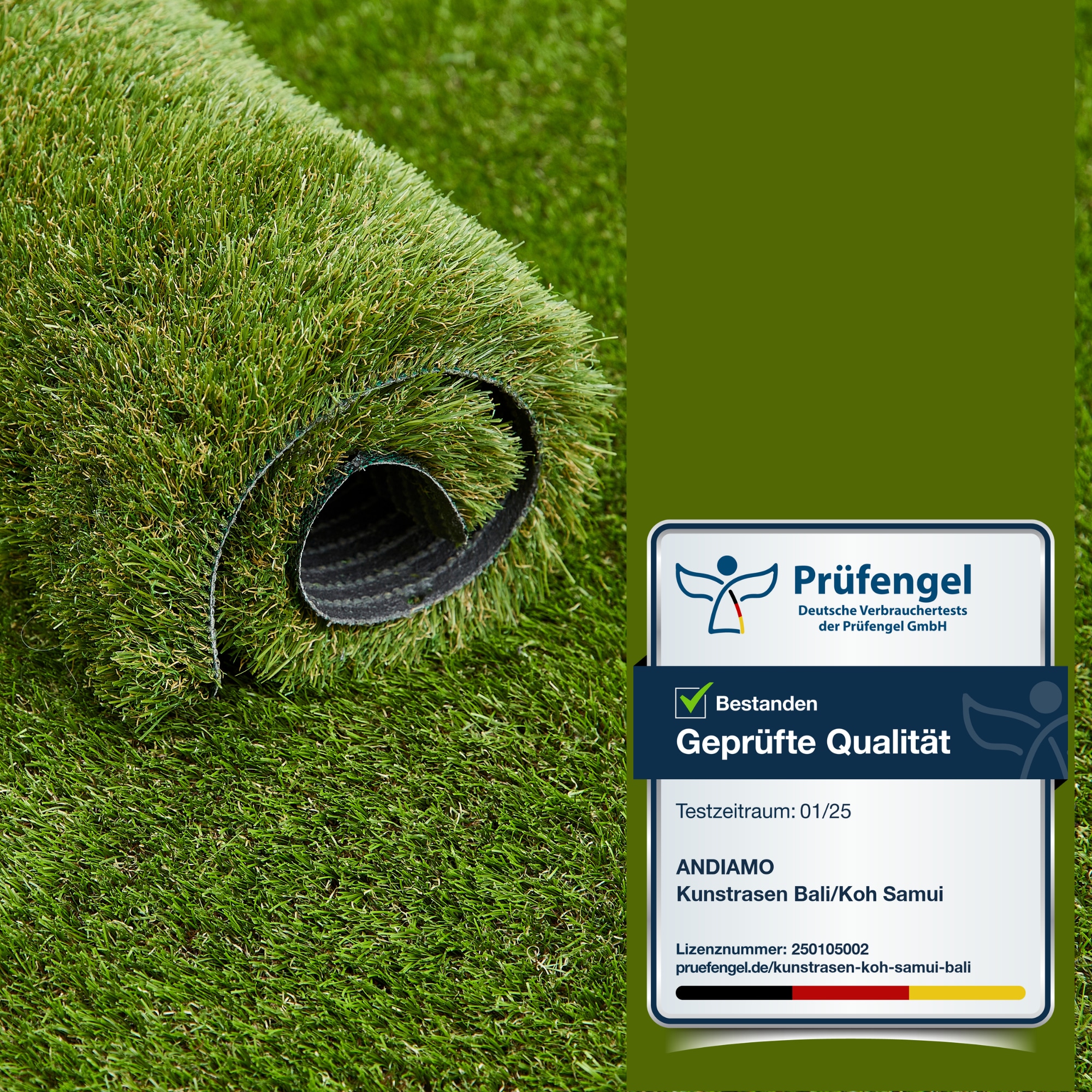 Andiamo Gazon synthétique »Rasenteppich Bali, Made in Belgium« Rectangulaire 25 mm Höhe realistische Optik, mit Drainagefunktion, für Balkon & Terrasse
