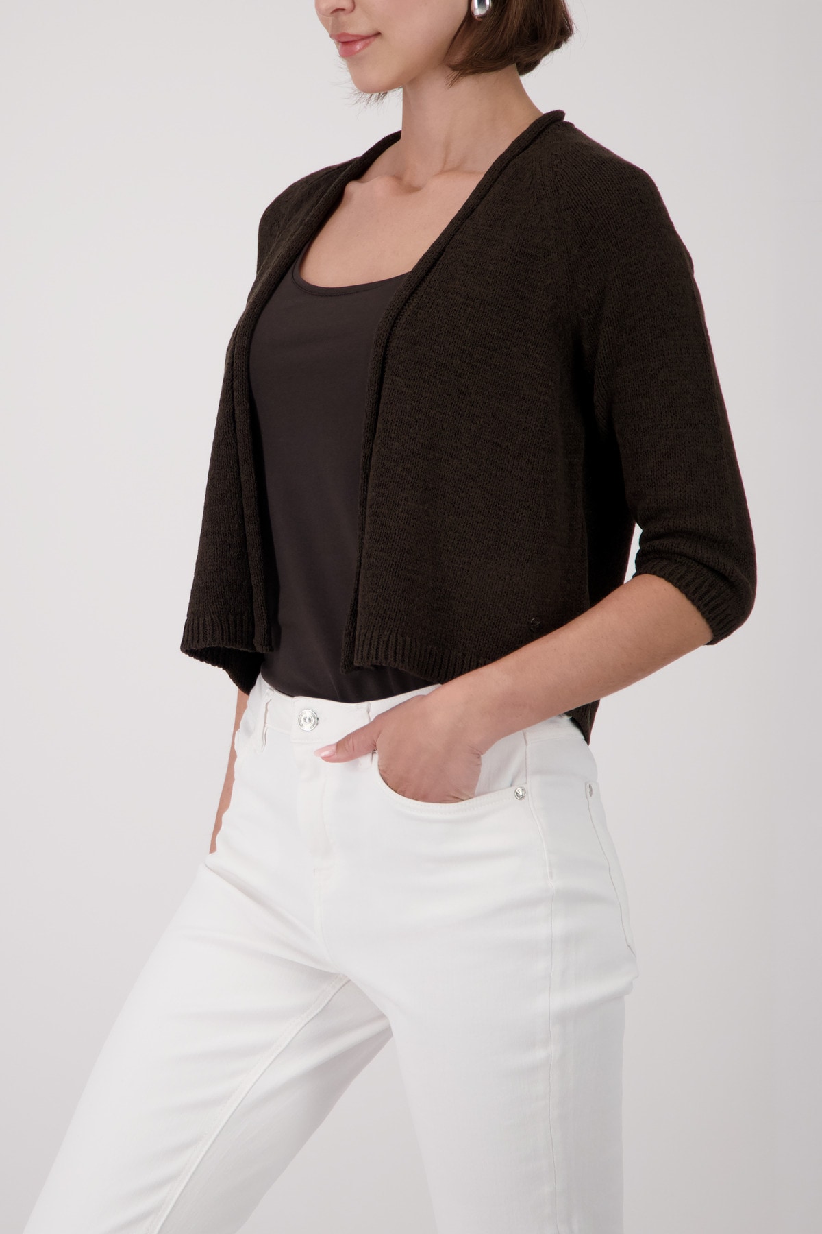 Monari Veste en tricot »Jacke Stricküberwurf Basic« à manches mi-longues