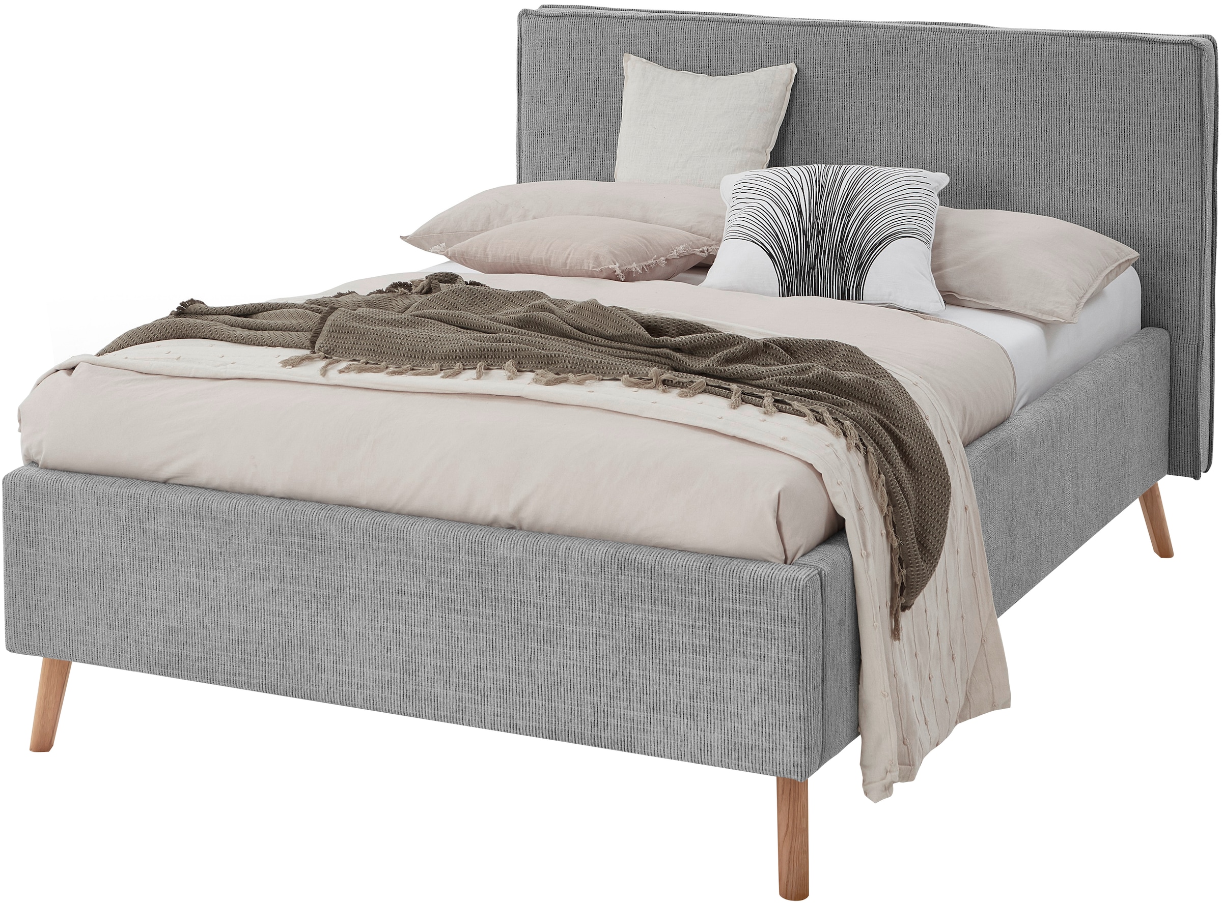 meise.möbel Polsterbett »Riva« mit eichefarbigen Holzfüssen, wahlweise mit Bettkasten und Lattenrost