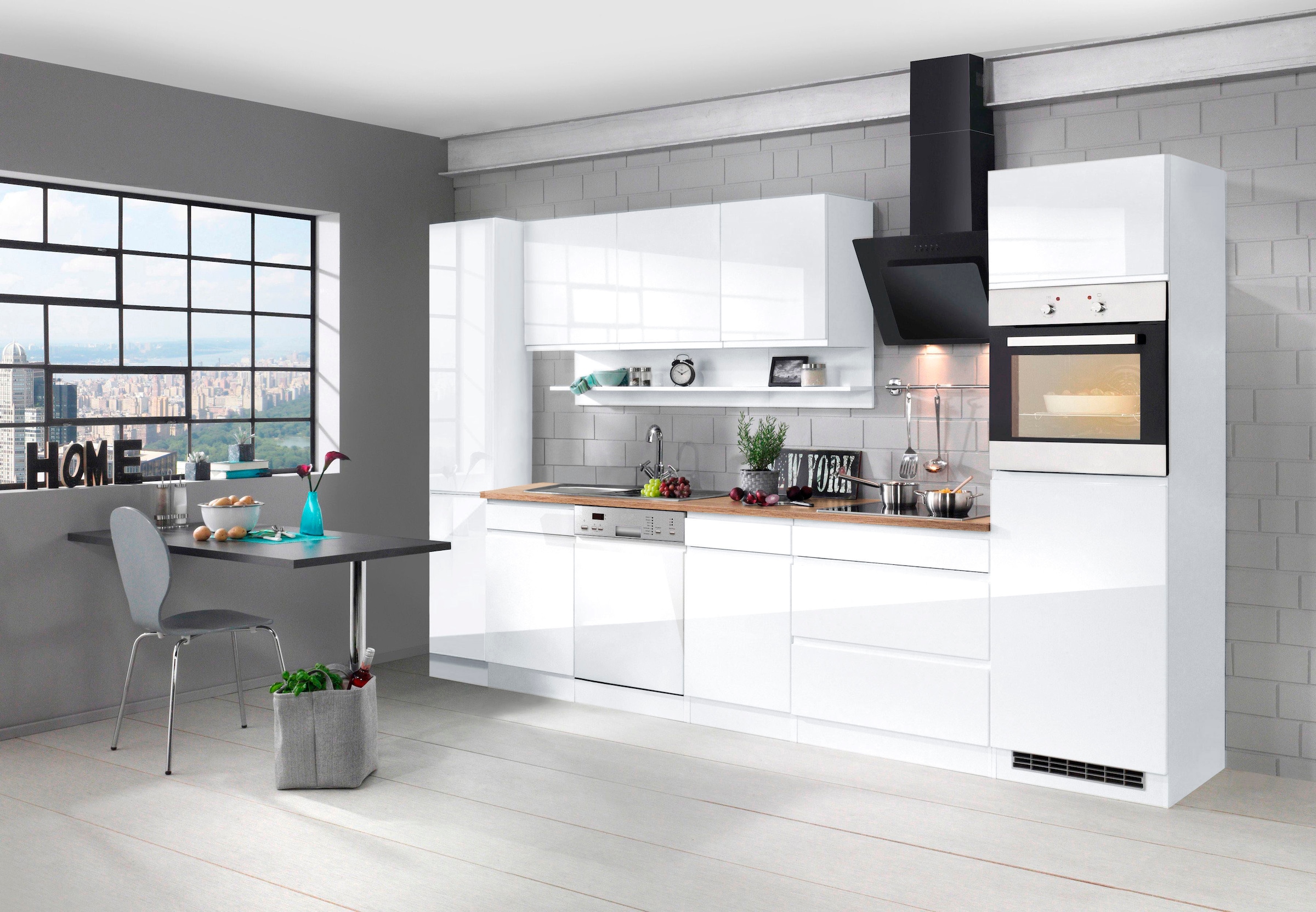 KOCHSTATION Kitchenette »KS-Virginia,neu in verbesserter Ausführung« plan de travail épaisseur 38 mm, rangement, fermeture douce,  largeur 330 cm, soft-close, sans appareils électriques