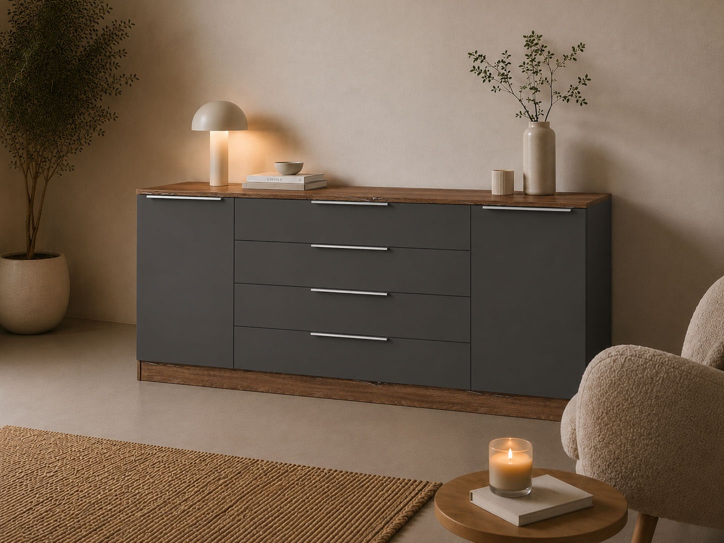 borchardt Möbel Commode »Oliva, Kommode mit Metallgriffen« largeur 200 cm, avec 4 tiroirs