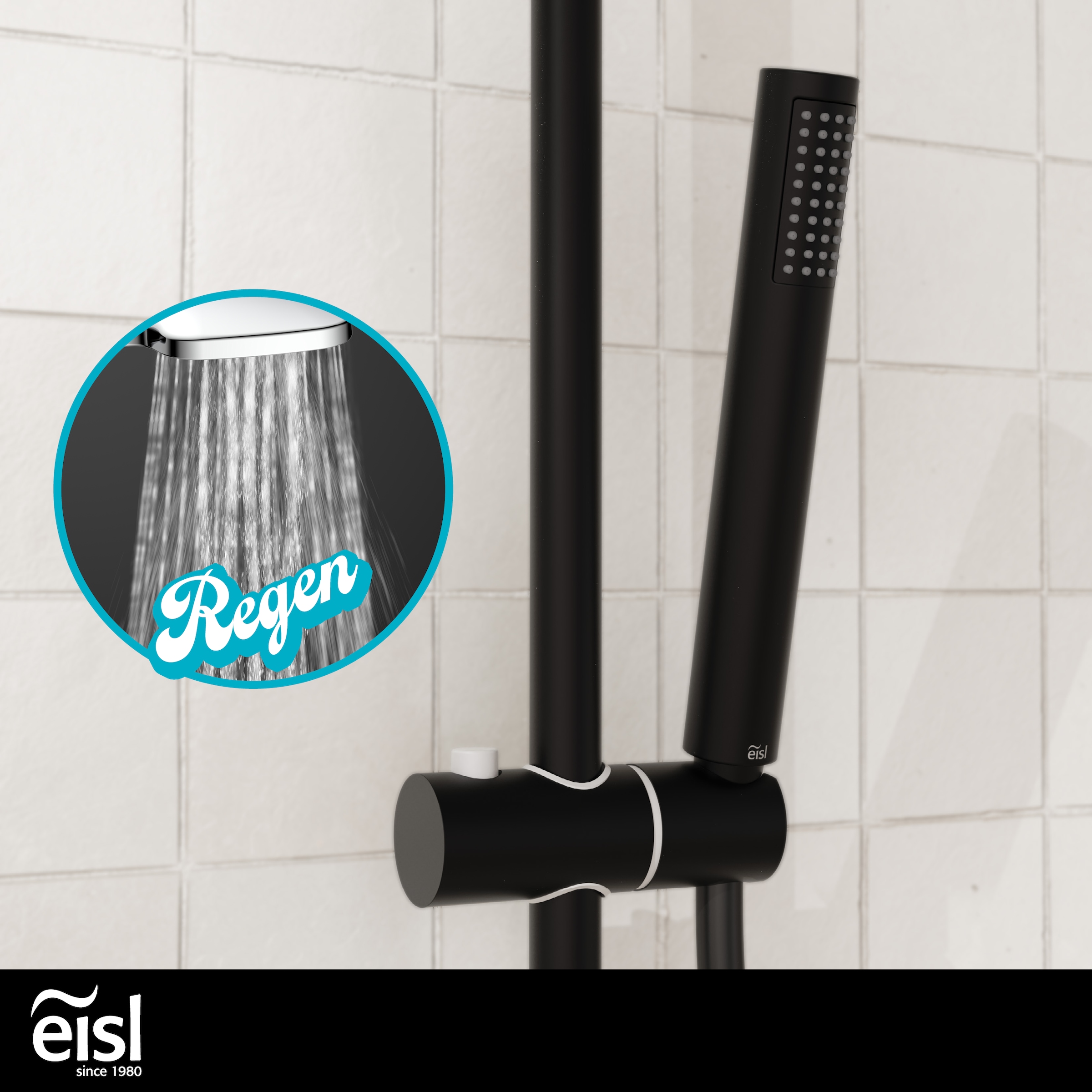 Eisl Brausegarnitur »SHOWERSTAR« Komplett-Set,  Regendusche 20x20cm, Umsteller, Antikalk, Höhenverstellbar, Thermostat