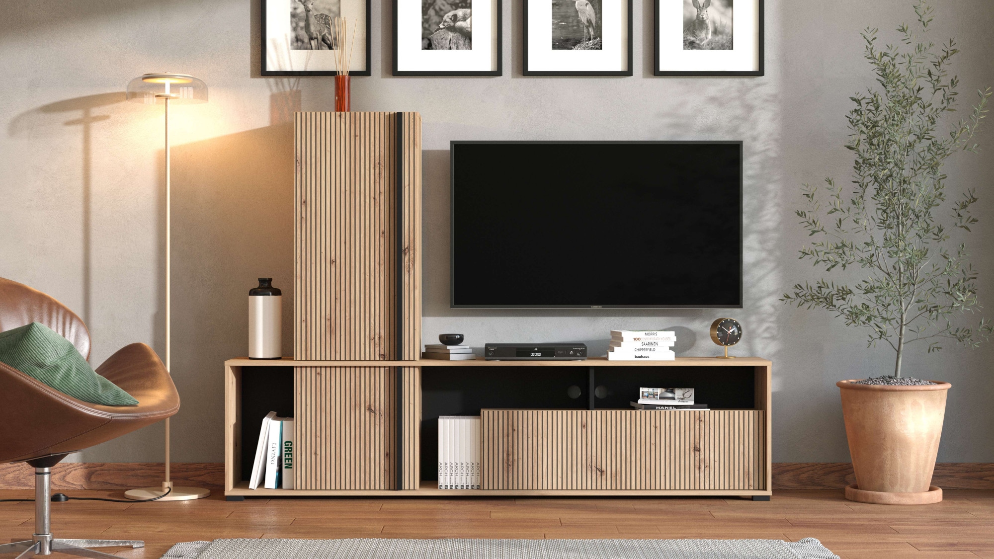 INOSIGN Meuble mural »Chania, 195 cm, inkl. TV Board und Highboard« Komplett-Set, 2 cuis tlg.