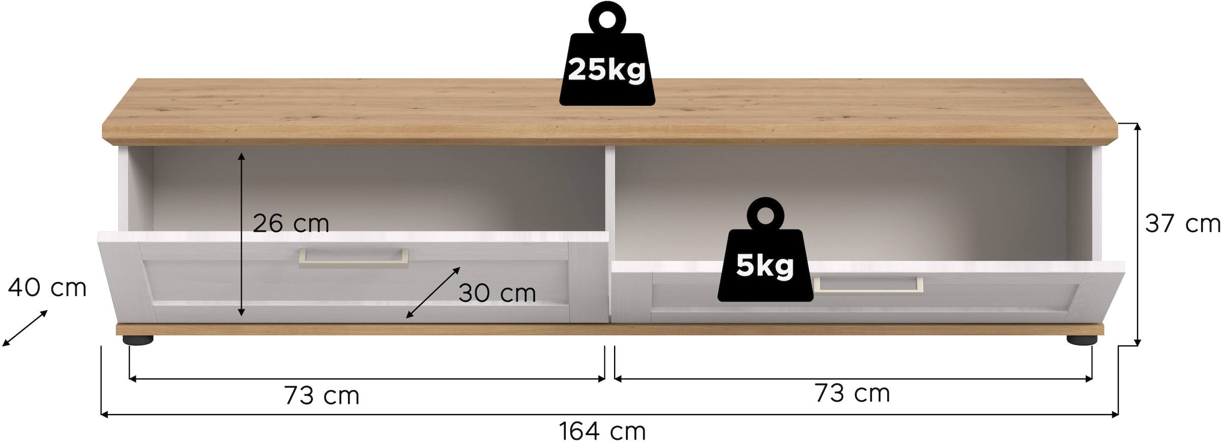 Home affaire Lowboard »Cosenza« Cosenza Lowboard 164 cm, 2 Klappen, 2 Fächer, Wohnzimmer