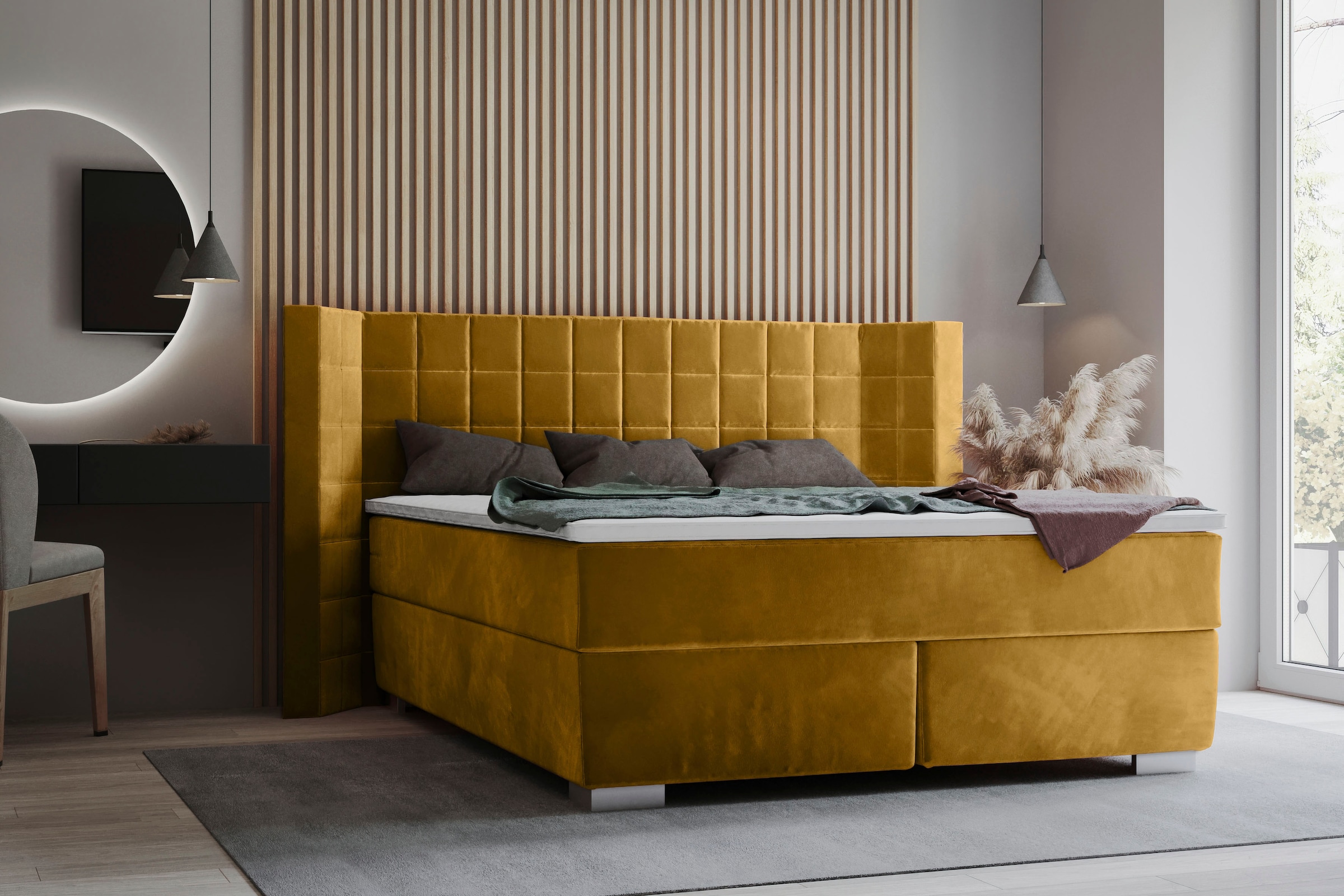 Home affaire Lit boxspring »Piazza« avec matelassage et tête de lit avec ailes latérales