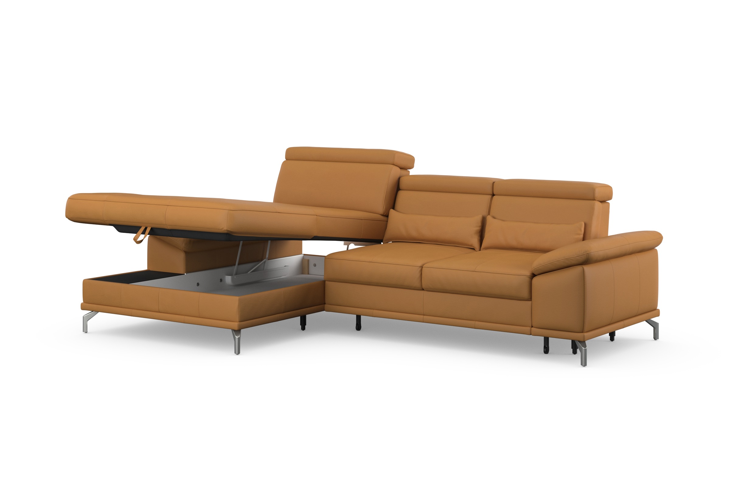 sit&more Canapé d'angle »Cabrio L-Form, B: 295 cm, mit Sitztiefen-, Arm- & Kopfteilverstellung« 2 coussins lombaires, ressorts ensachés, fonction lit et rangement en option