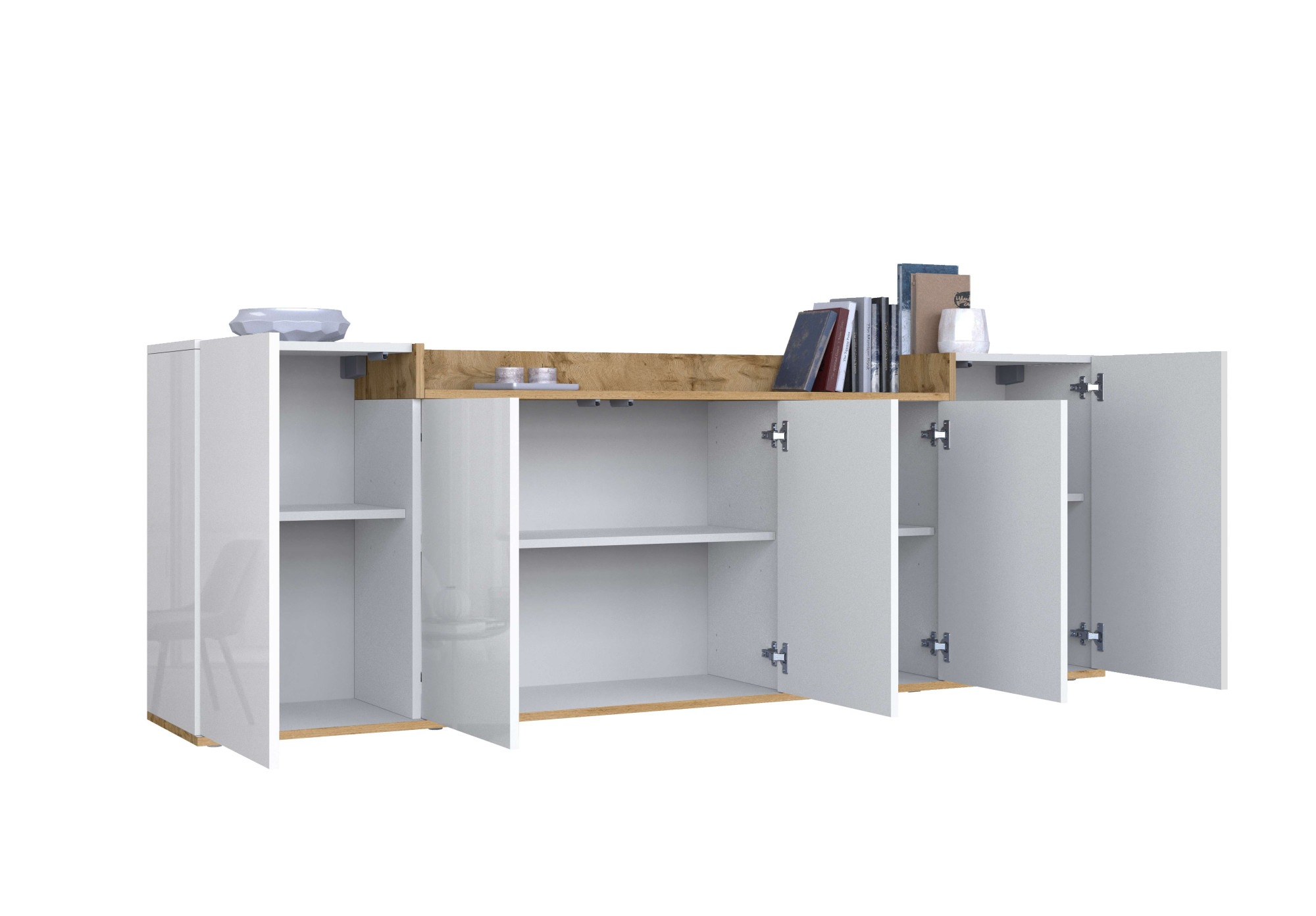 GOODproduct Sideboard »BOLSENA, Kommode, Schrank,Lowboard mit 8 Fächer und offenes Ablagefach« 1 Stk. tlg. Breite 200 cm,stehend/hängend,Fronten Hochglanz lackiert,Made in Italy