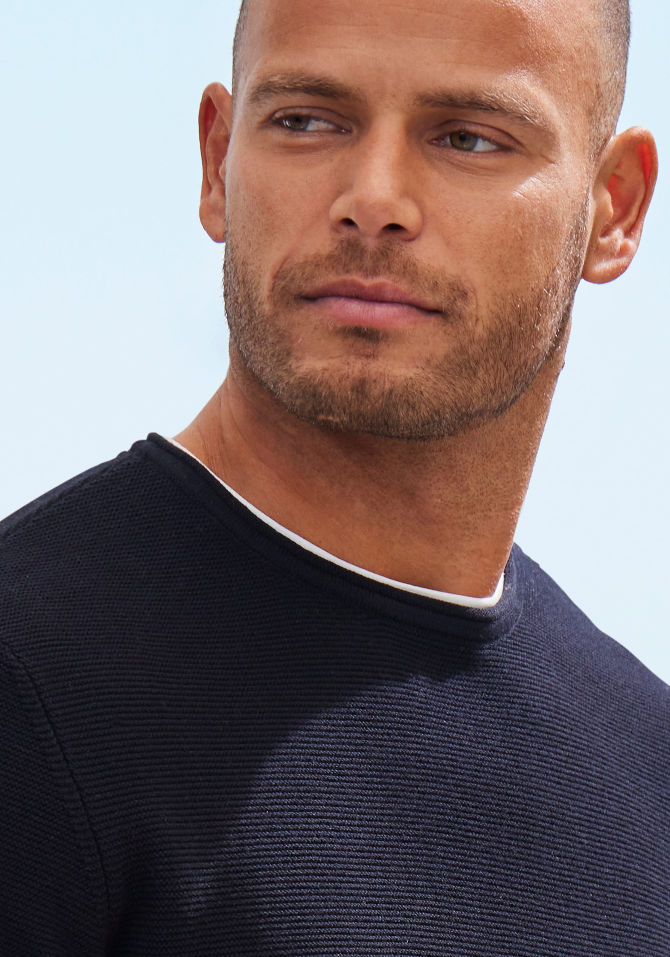 AUTHENTIC LE JOGGER Strickpullover mit Double-Layer Optik, Pullover aus reiner Baumwolle