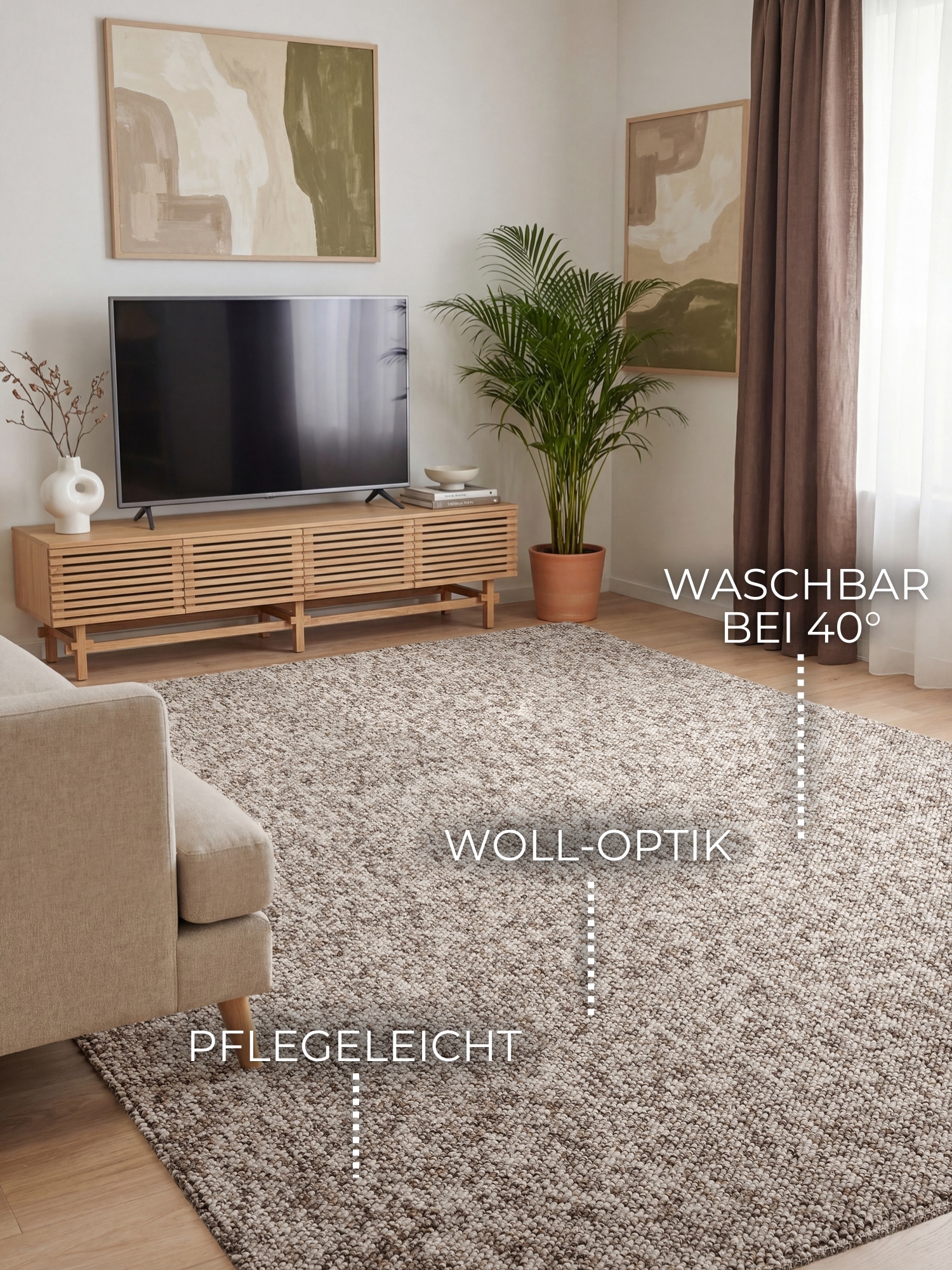 ELLE DECORATION Tapis »Rocco« Rectangulaire 10 mm Höhe Läufer, waschbar, Wohnzimmer, Esszimmer, Woll-Optik