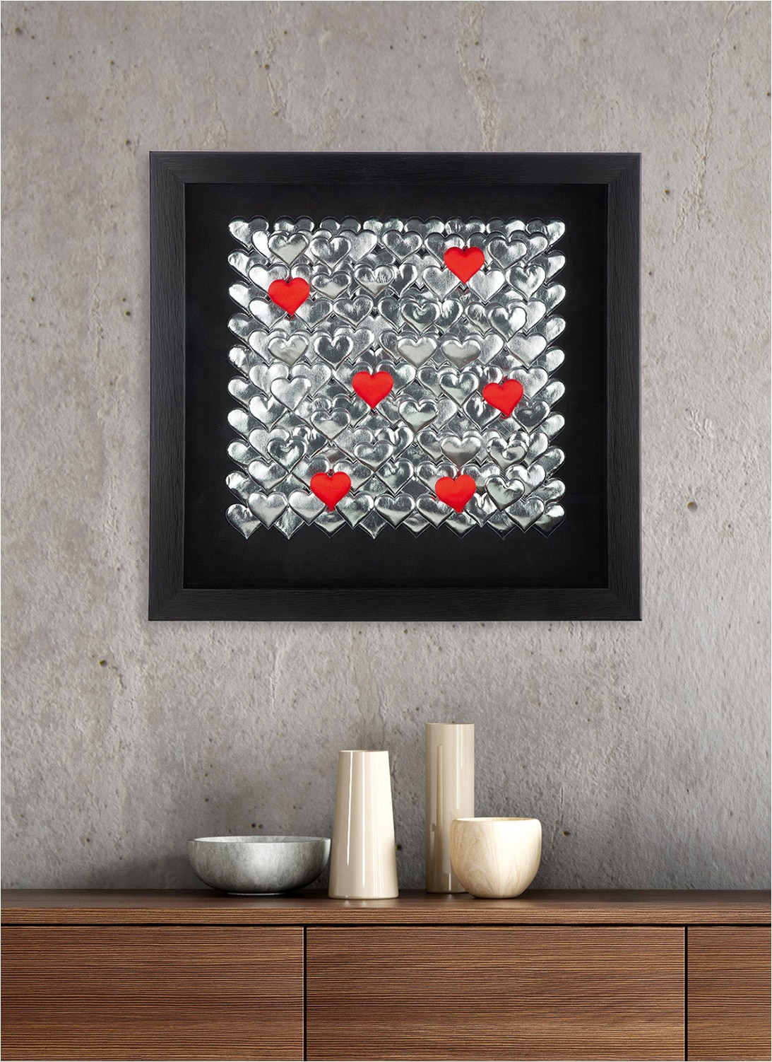 GILDE Tableau métallique »Bild quadratisch Heart  schwarz« Cœurs 1 cuis tlg. image cœur décoration murale romantique moderne effet 3D accessoire de maison