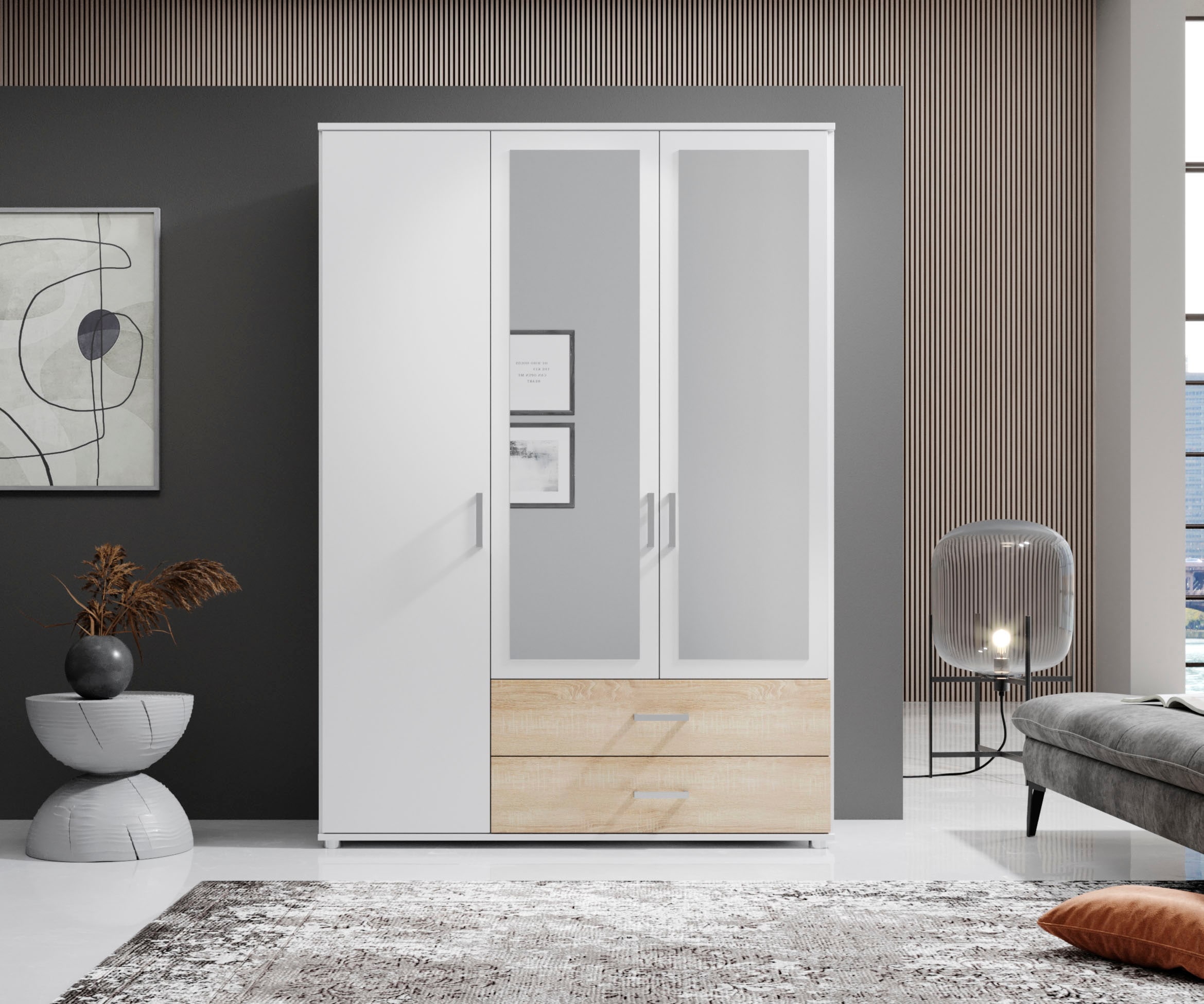 Schlafkontor »Ivar Kleiderschrank mit Spiegel« inklusive 2 Spiegeltüren und 2 farblich abgesetzten Schubkästen