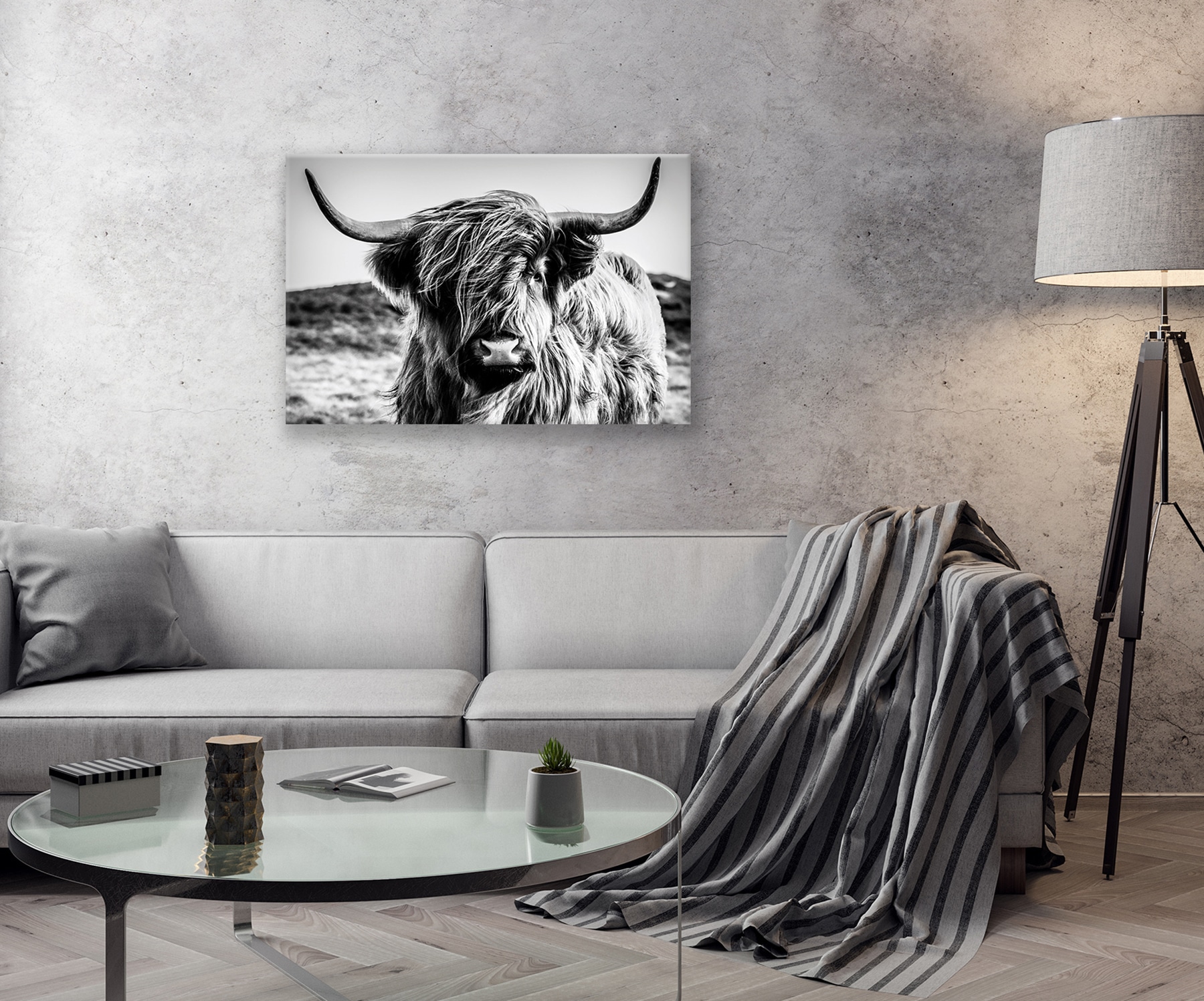 Bönninghoff Tableau sur toile »Wandbild HOCHLANDRIND – Leinwandbild Keilrahmen Deko modern« Bœuf des Highlands | Images de vaches | Vache 1 cuis tlg. tendu sur châssis