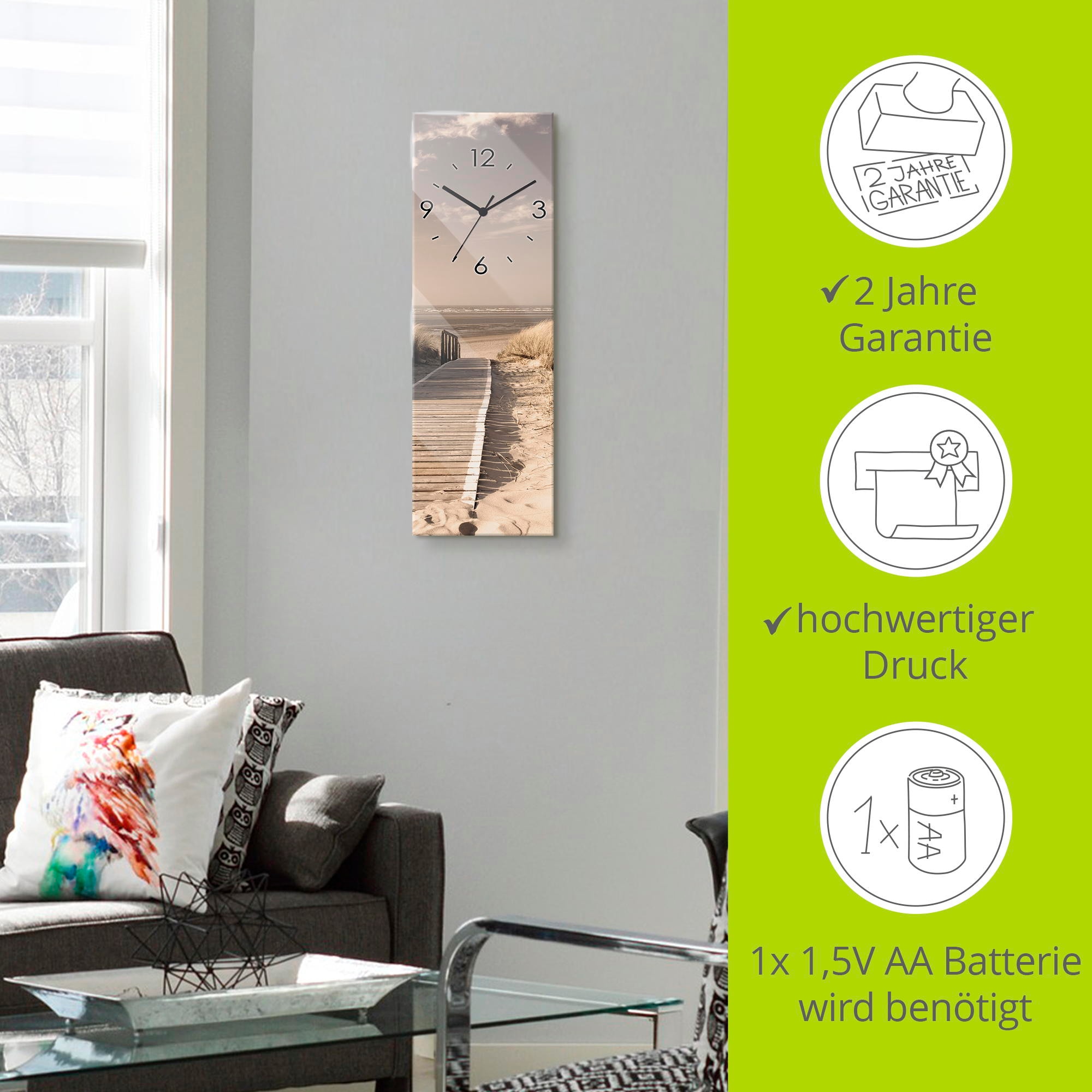 Artland Wanduhr »Nordseestrand auf Langeoog - Steg_Sepia« wahlweise mit  Quarz- oder Funkuhrwerk, lautlos ohne Tickgeräusche