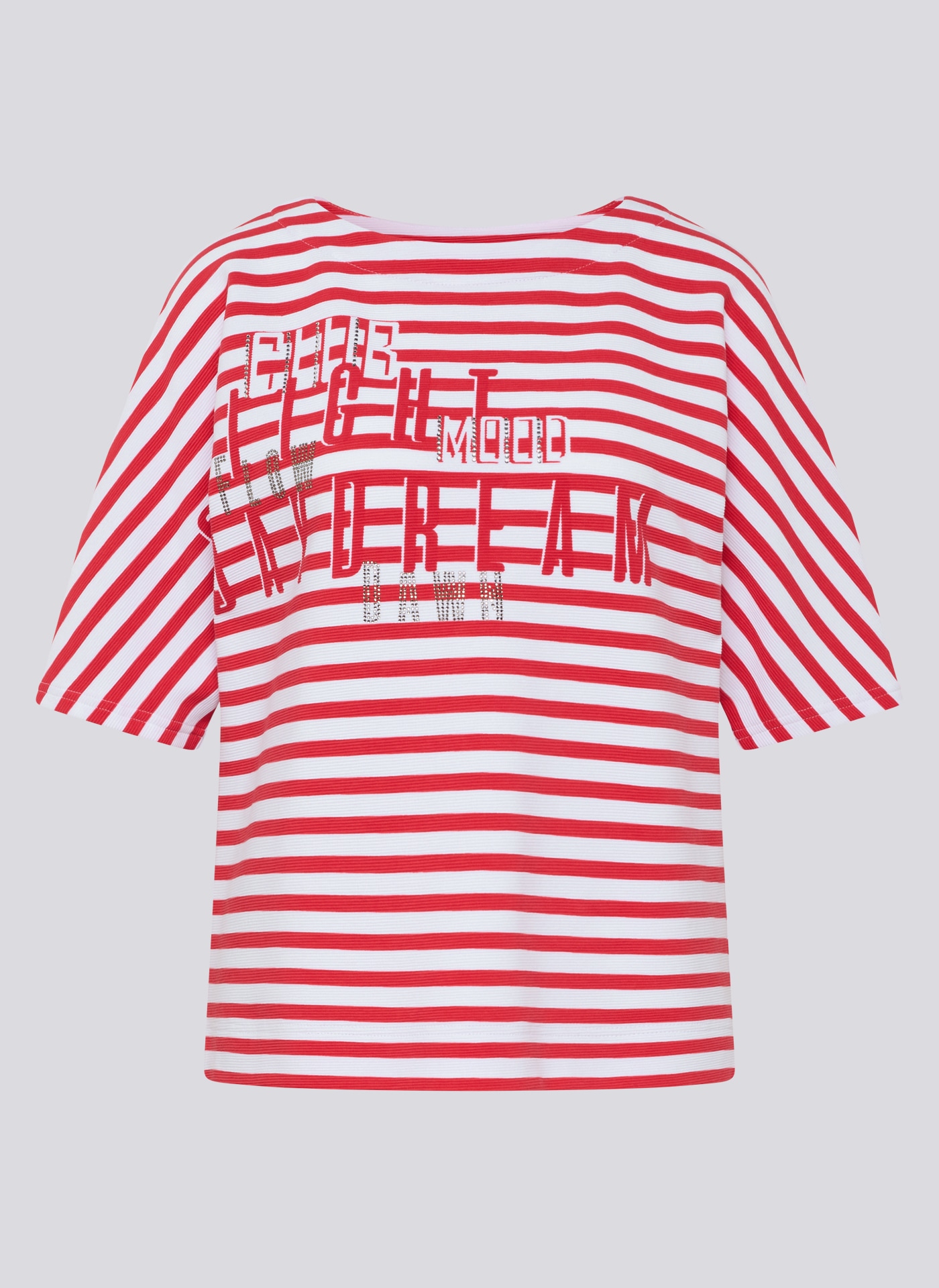 Rabe Shirt à col rond im Streifen-Look und mit Glitzer-Druck