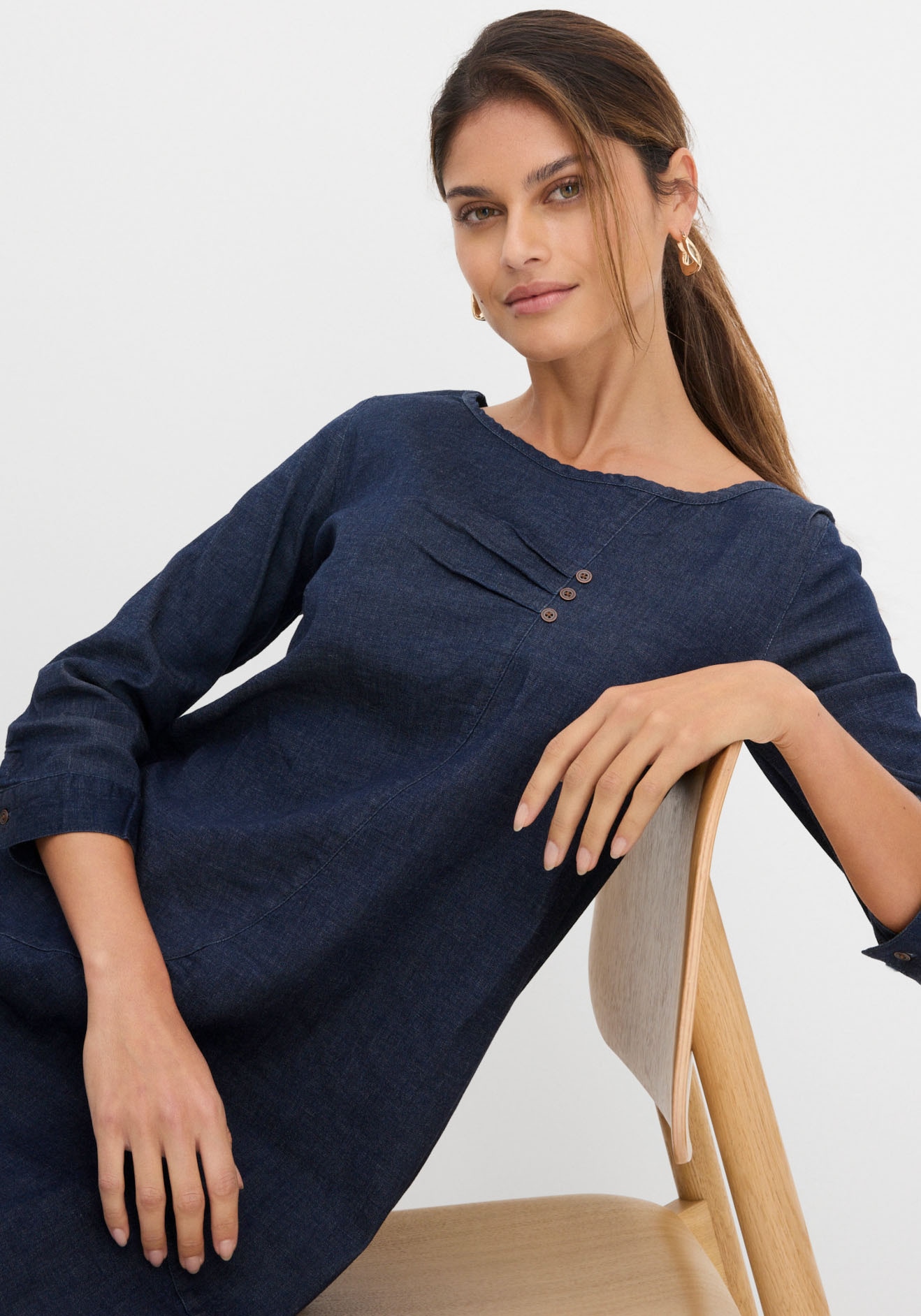 bonprix Jeanskleid 1 tlg. für Frühling und Sommer, aus Baumwolle mit Elasthan, mit 3/4-Ärmeln