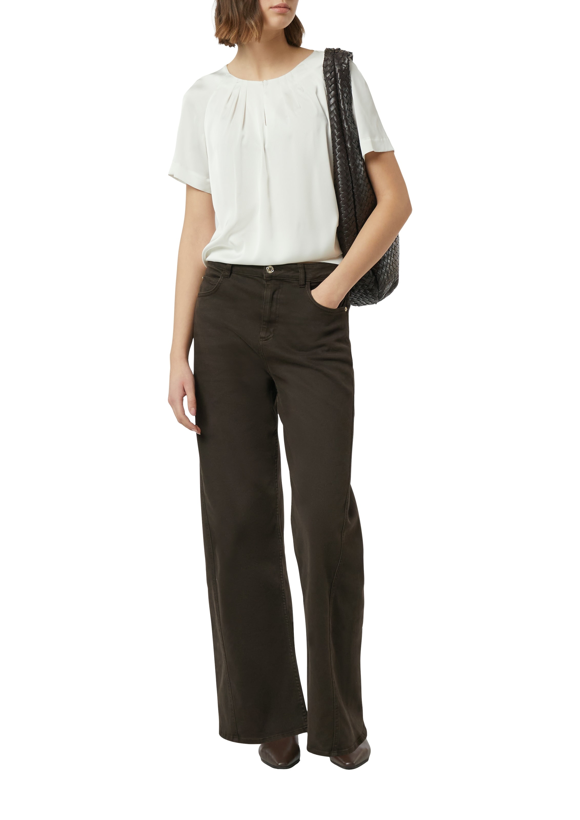 Comma Shirtbluse Sommer-Bluse mit gerafftem Kragen und Cut-out