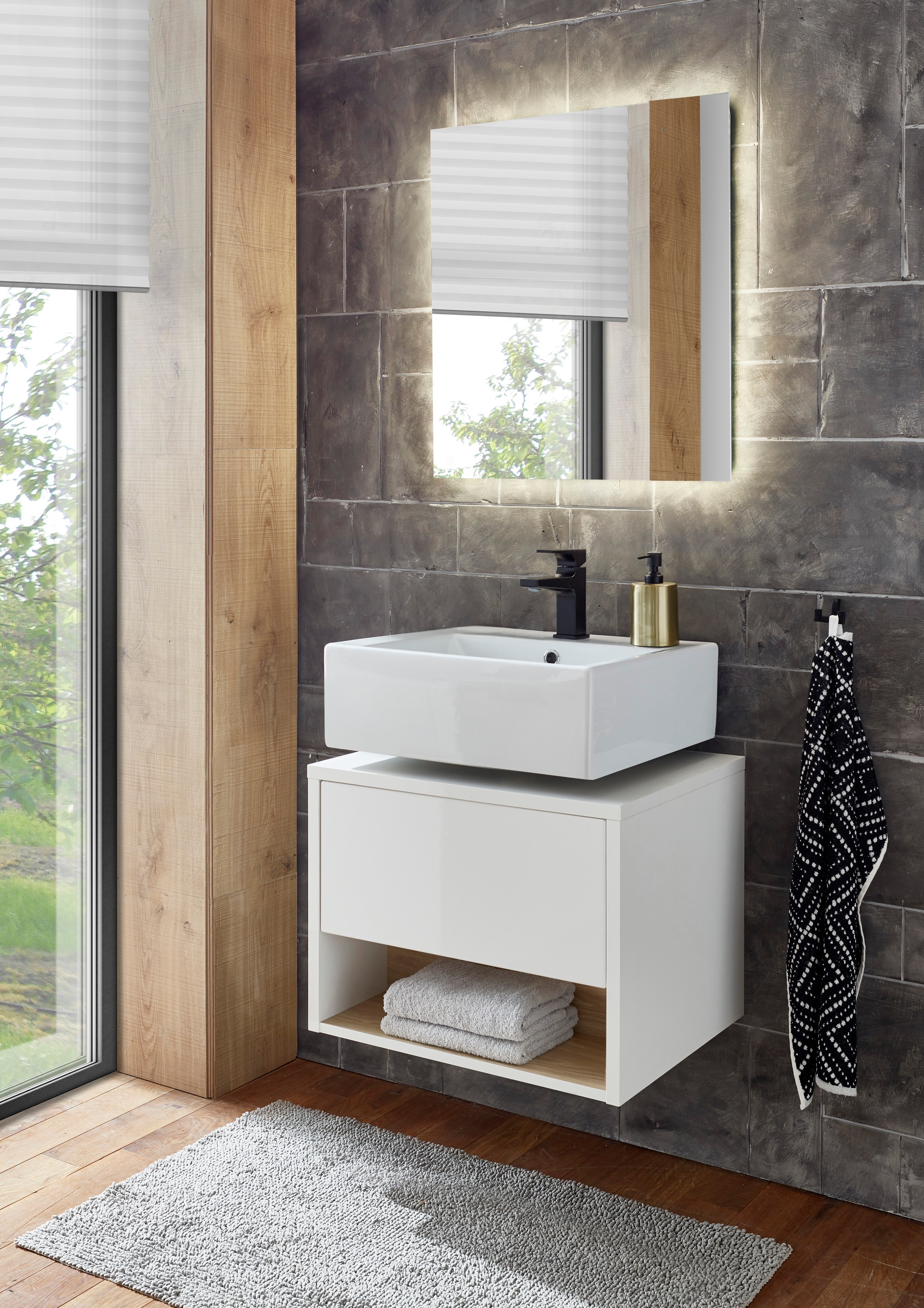 Home affaire Armoire sous lavabo »Studio Line, Badschrank in Hochglanz Weiss, Waschtisch« in zwei Farben verfügbar, ausreichend Stauraum