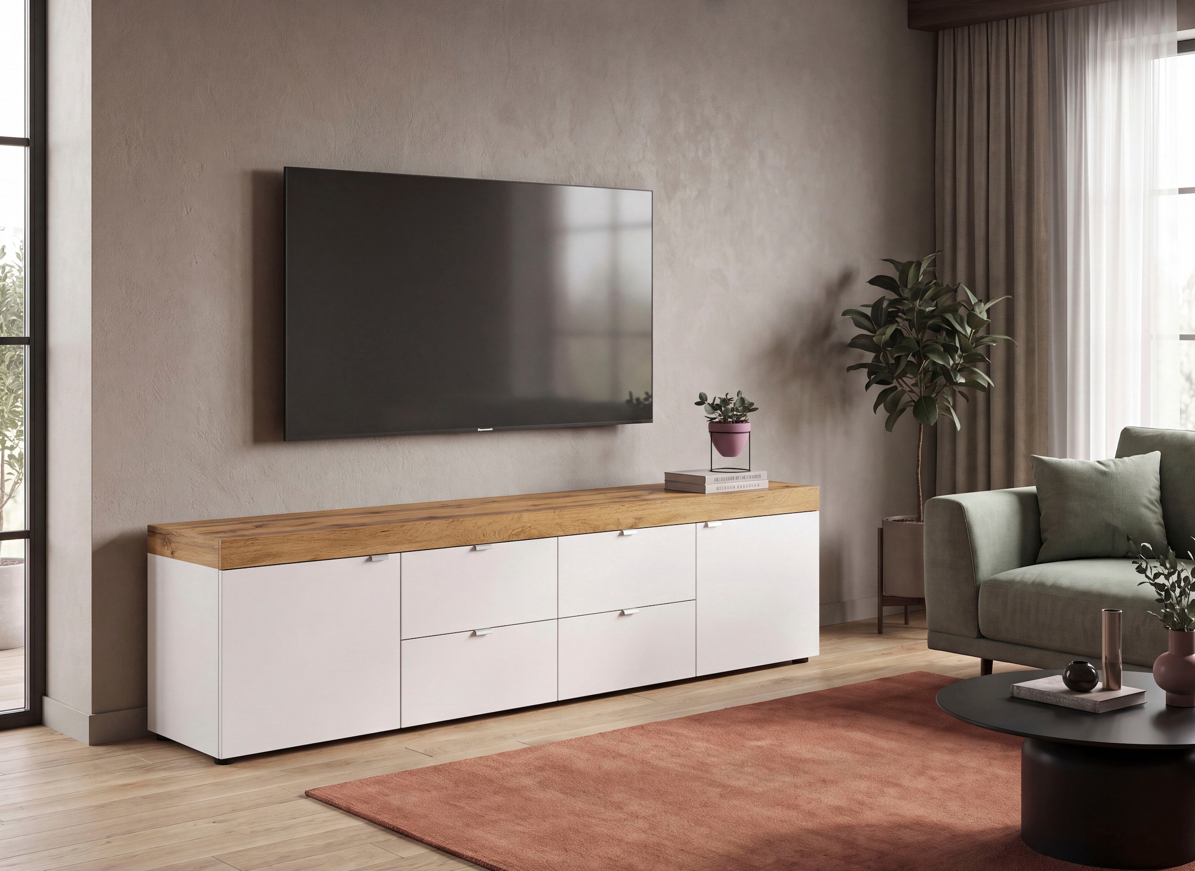 GOODproduct Lowboard »MAMBO II, Breite 200 cm, 2 Türen, 4 Schubkästen, 4 Fächer« 1 Stk. tlg. Lowboard, TV Unterschrank, TV-Schrank, Wohnzimmer