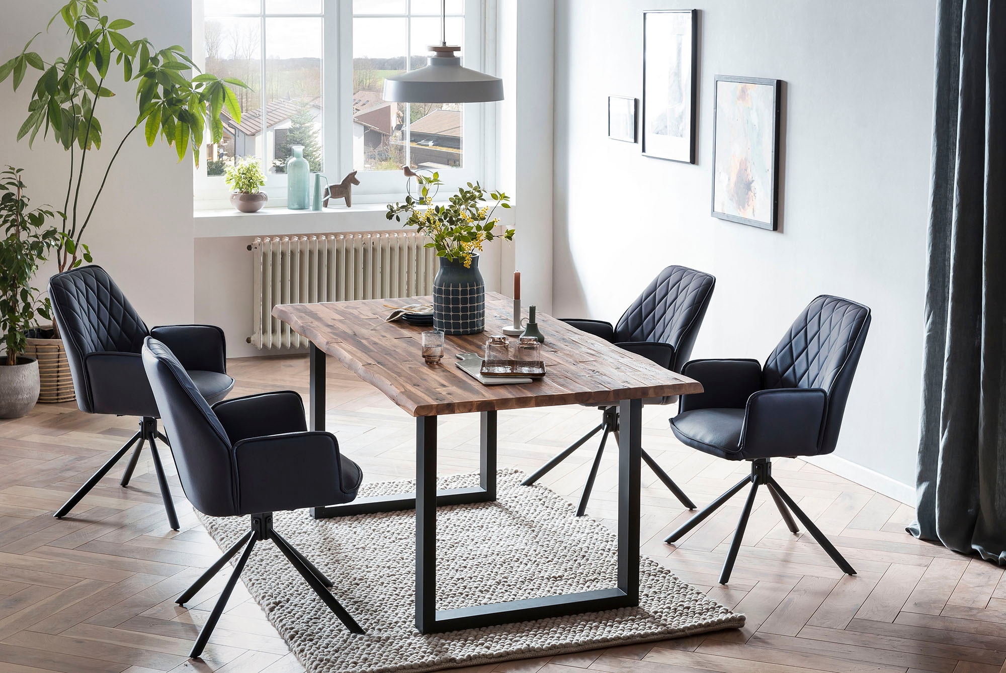 SalesFever Chaise de salle à manger »Vancouver Armlehnstuhl fürs Esszimmer« (Set) 2 cuisEsszimmersessel, Rückenlehne mit Rautensteppung, 360° Drehfunktion