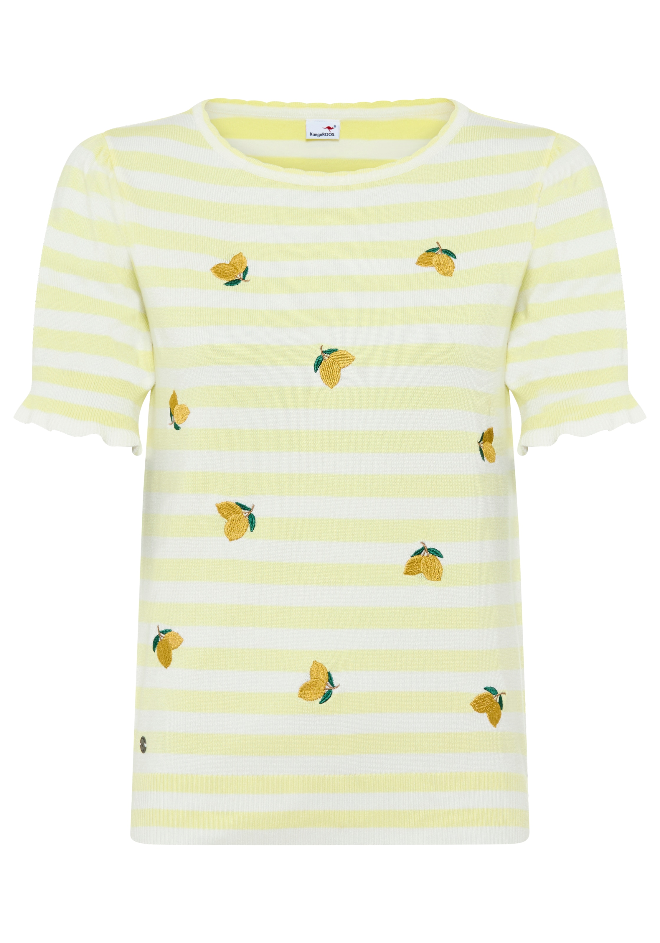 KangaROOS Kurzarmpullover Mit Rundhalsausschnitt, Kurzarm, Zitronenstickerei