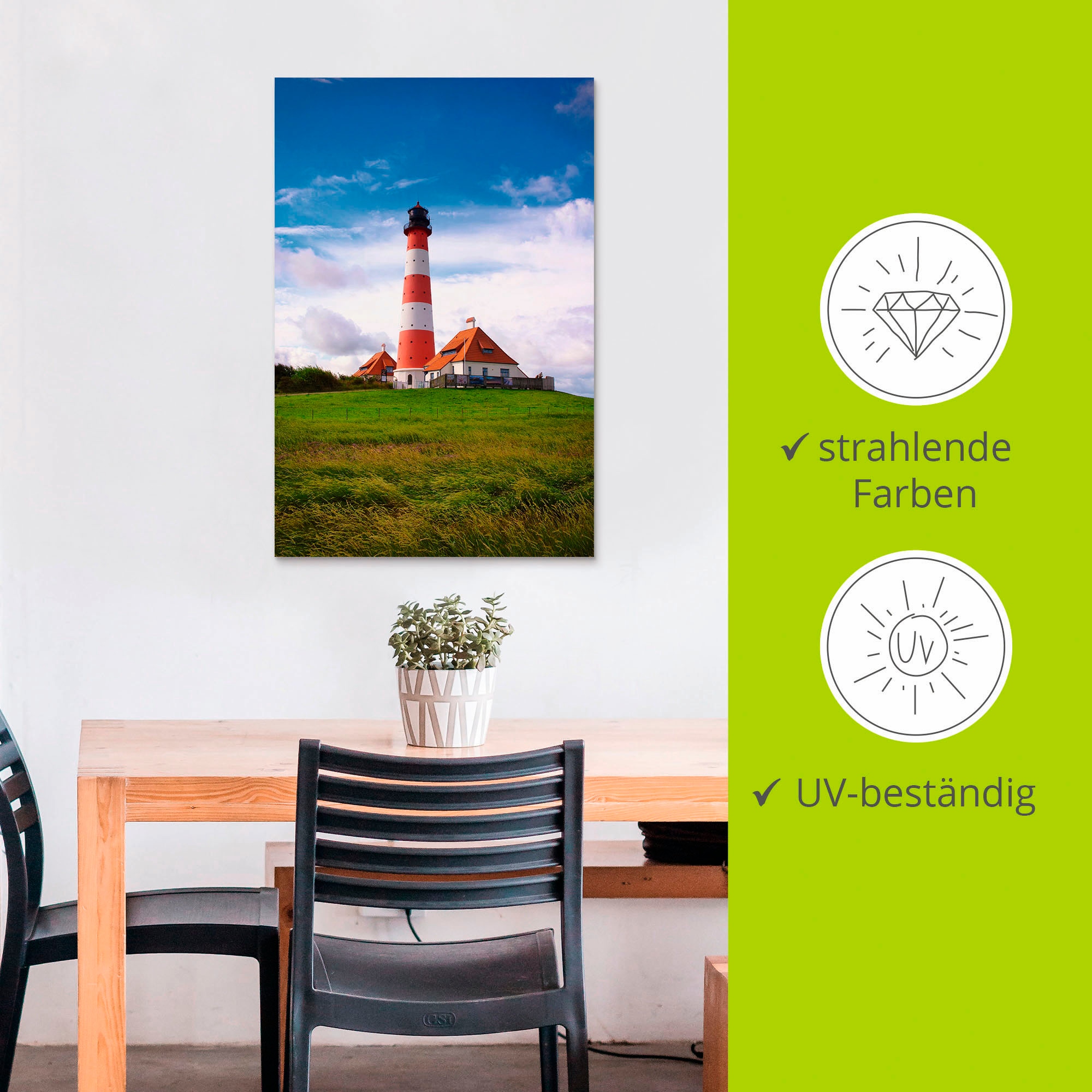 Artland Alu-Dibond-Druck »Westerhever Leuchtturm« Gebäude 1 Stk. tlg. für Innen- und Aussenbereich geeignet, Outdoorbild