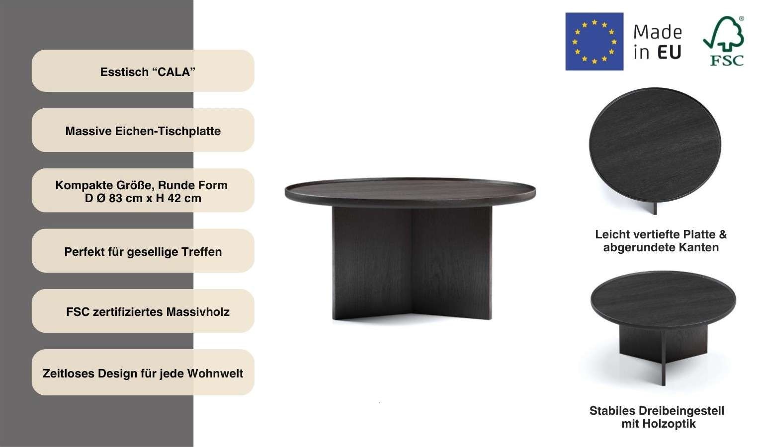 Woodman Table basse »Cala« 83/83/42 cm,  largeur 83 cm, ronde, plateau de table en chêne massif, certifié FSC®