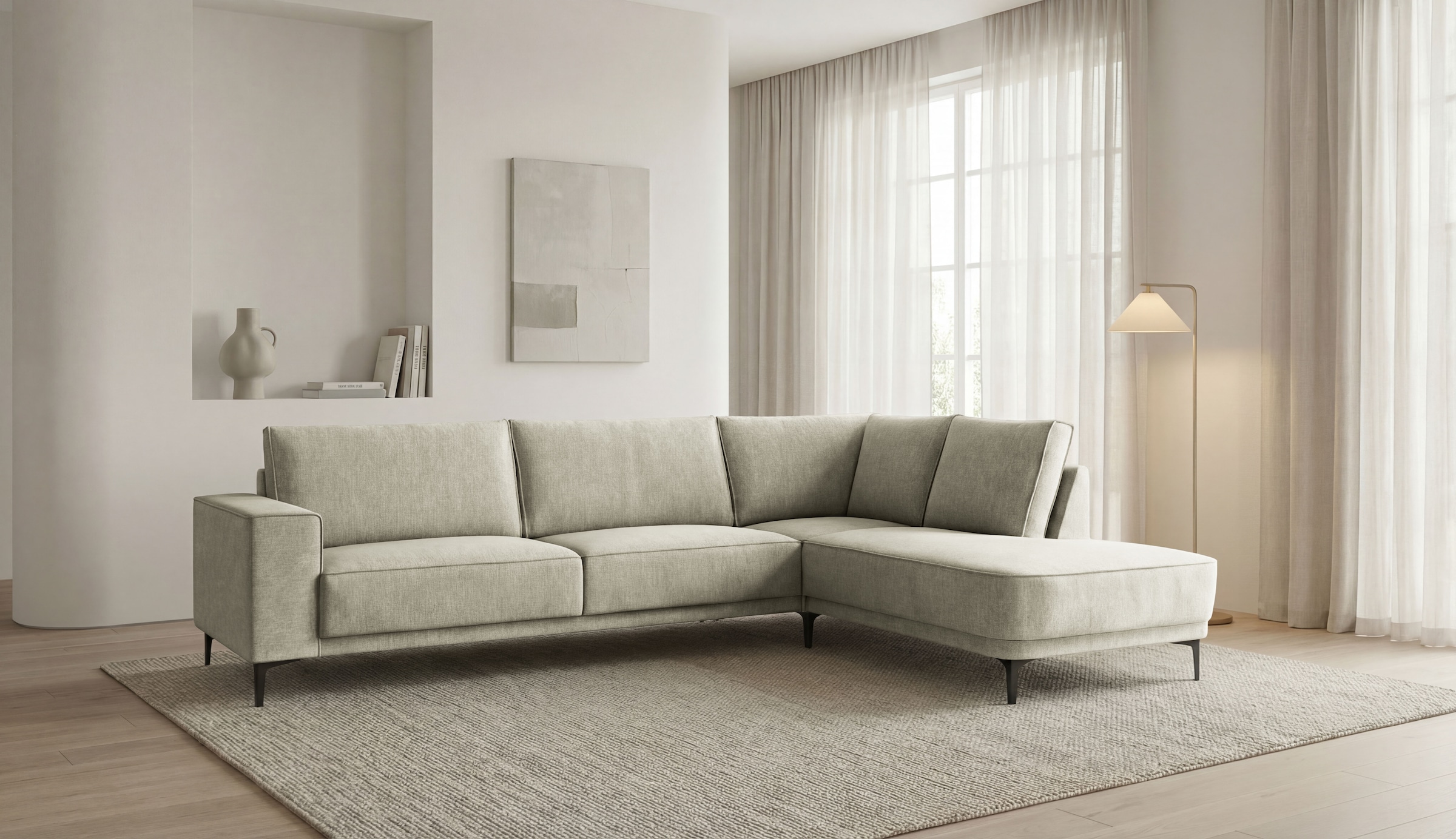 GOODproduct Ecksofa »Casina« mit abgerundeter Ottomane, in einem weichen Chenille-Stoff