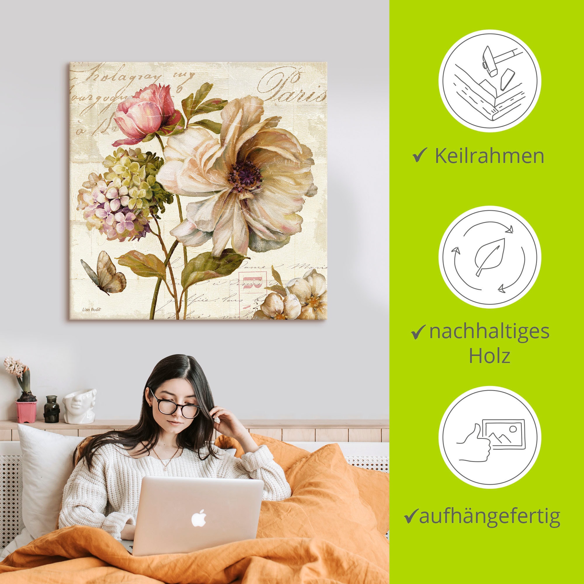 Artland Tableau sur toile »Blumen II« 1 cuis tlg. auf Holzrahmen gespannt